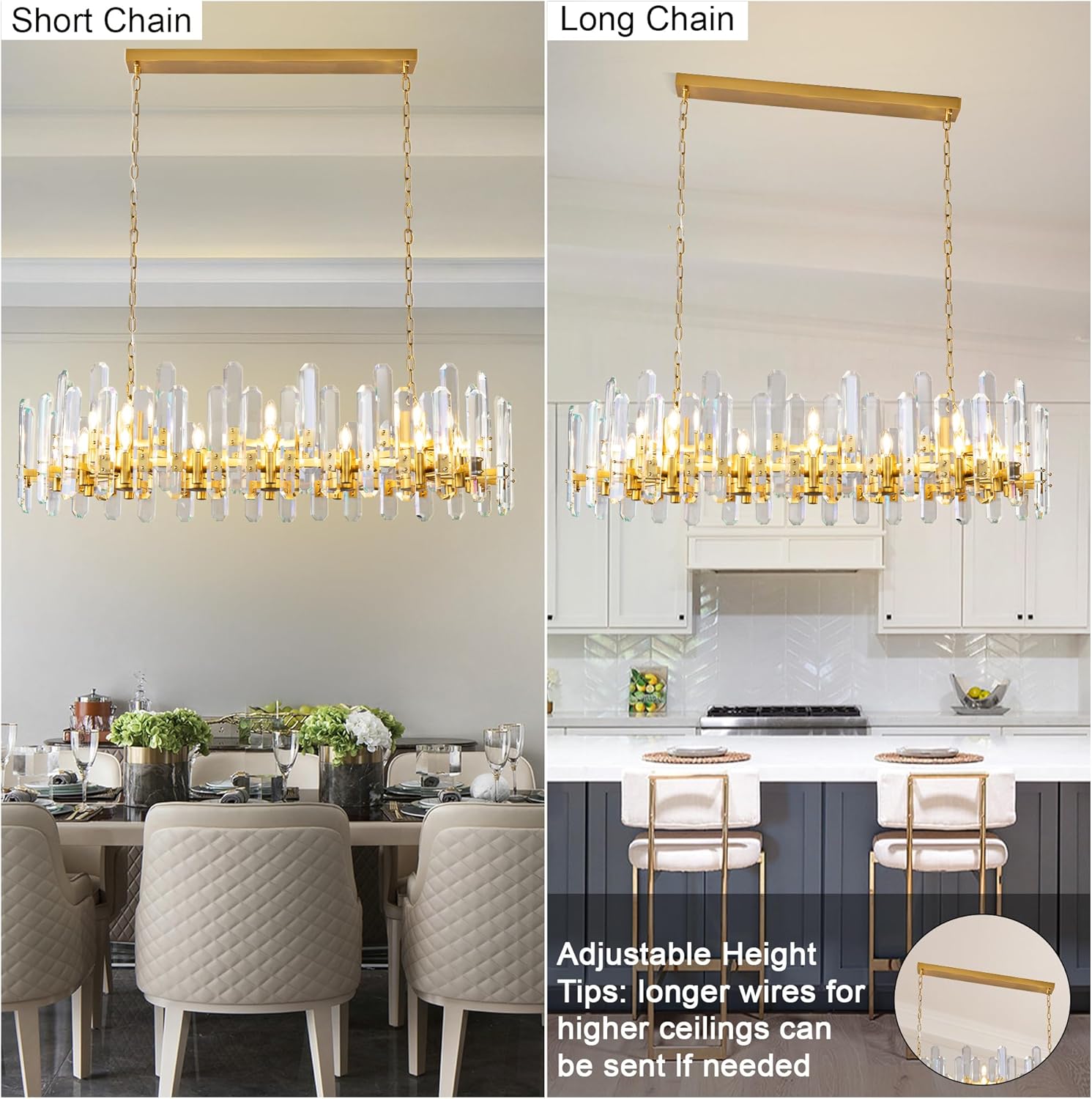 Luxury 54" Gold Crystal Chandelier – 24 Light Rectangular Fixture for Dining & Living Rooms - Camilalamps - CA-B0FJFZYLSB