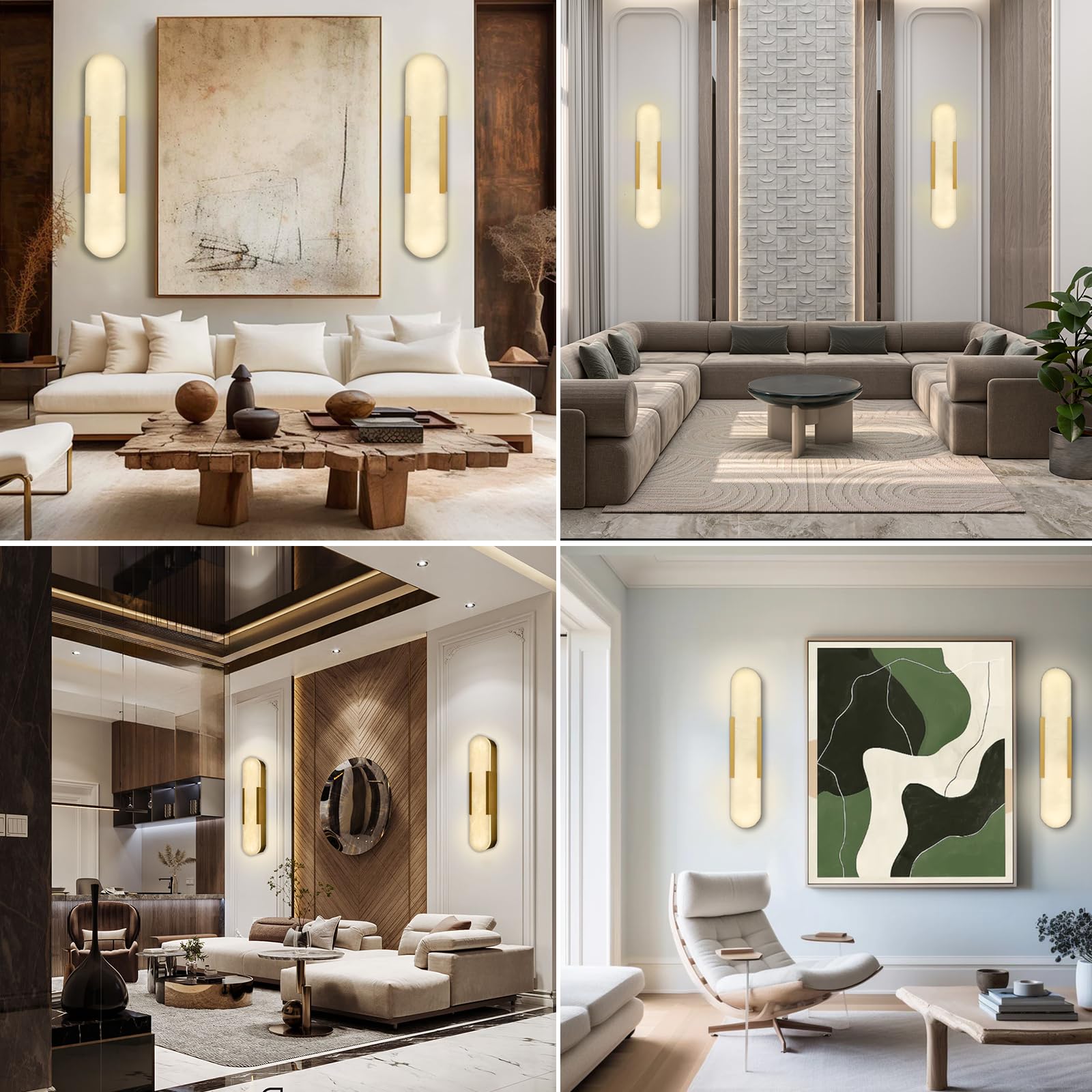 19.7'' Wall Sconces Set of 2, Natural Alabaster Wall Light, Indoor Vanity Light Fixtures for Bathroom,Black Bedside Wall Lamp Perfect for Hallway, Living Room,Bedroom,Stairs(Gift Bulb) - Camilalamps - B0CHYF9LZM