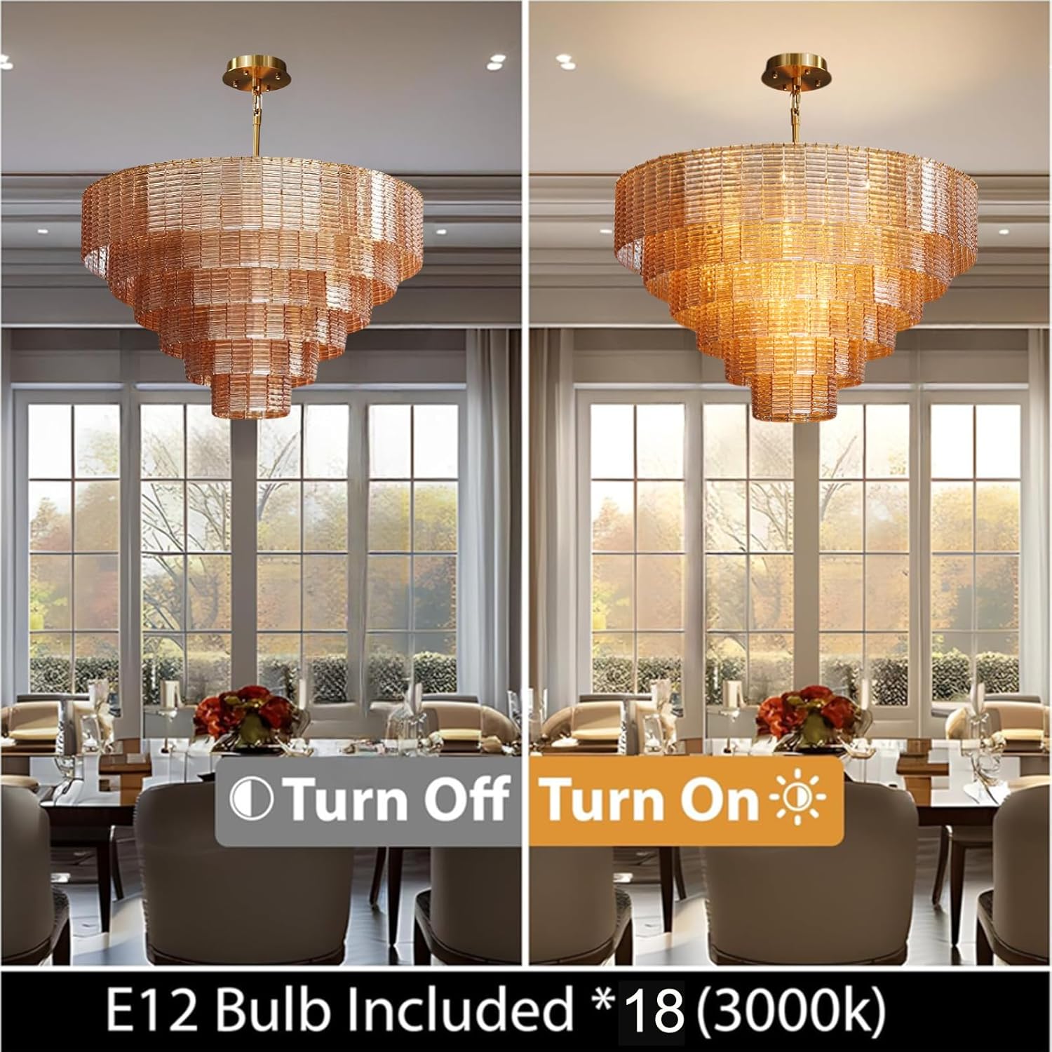 41 - Inch Amber Glass Large Modern Chandelier with 18 Lights - Camilalamps - CA-B0FPM873C1