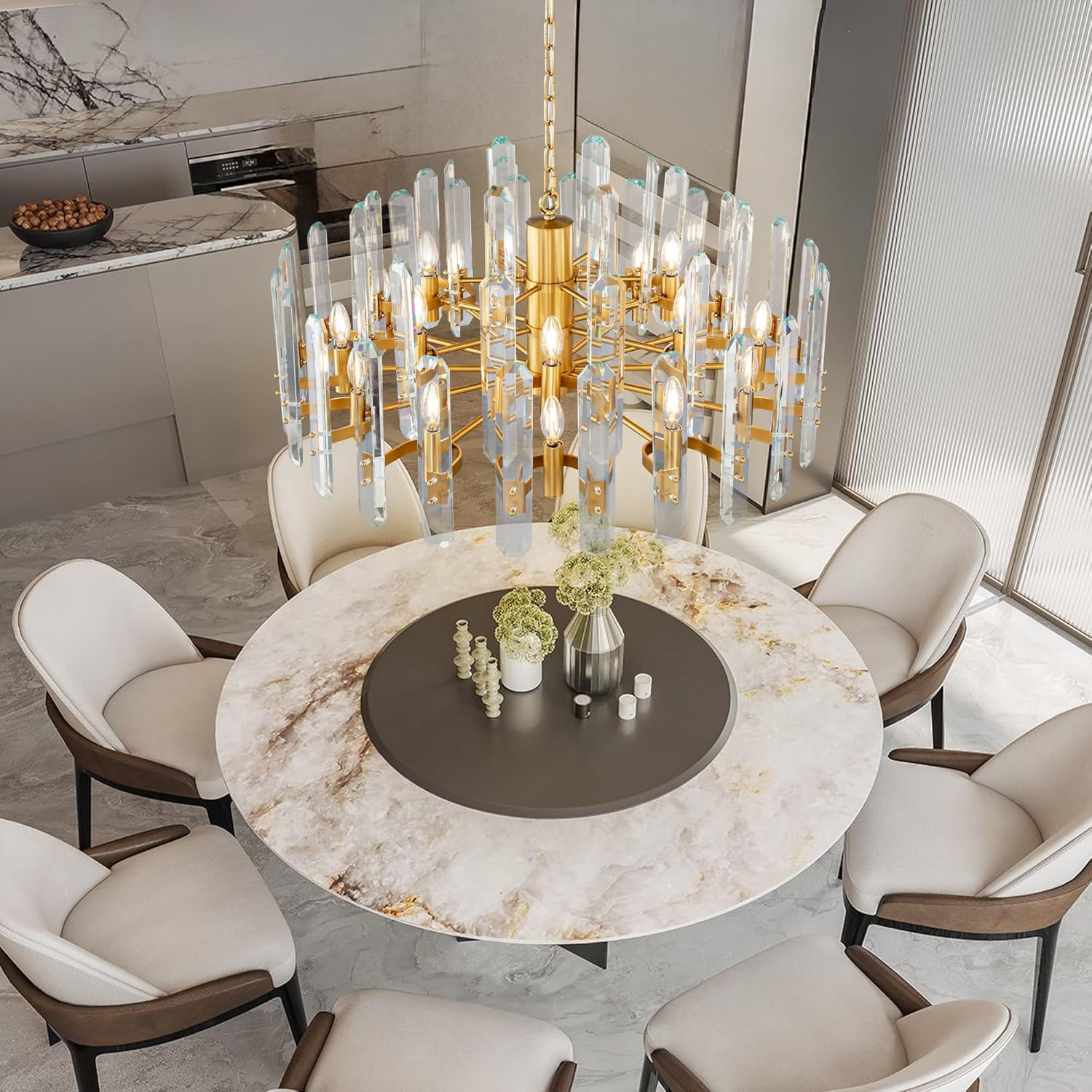 36" Luxury Gold Crystal 16 - Light Round Adjustable Chandelier - Camilalamps - CA-B0FJFSJQ5D