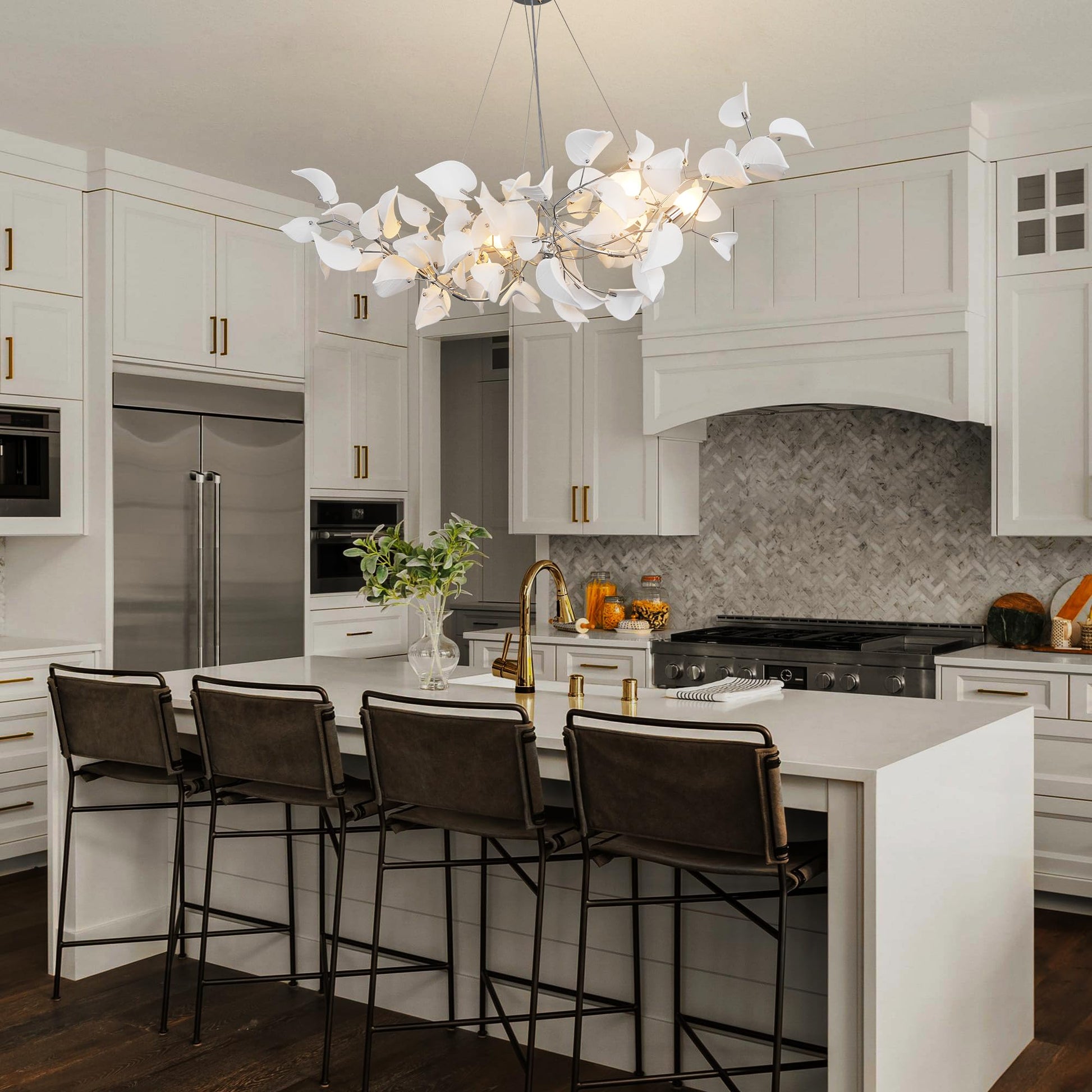31.5" Silver Tree Branches Chandelier, Ceramic Ginkgo Leaf Chandelier, 6 - Light Modern Round Chandeliers Hanging Lighting Fixtures for Dining Room, Living Room Over Table, Kitchen, Foyer, Bedroom - Camilalamps - B0FFT4CNG8