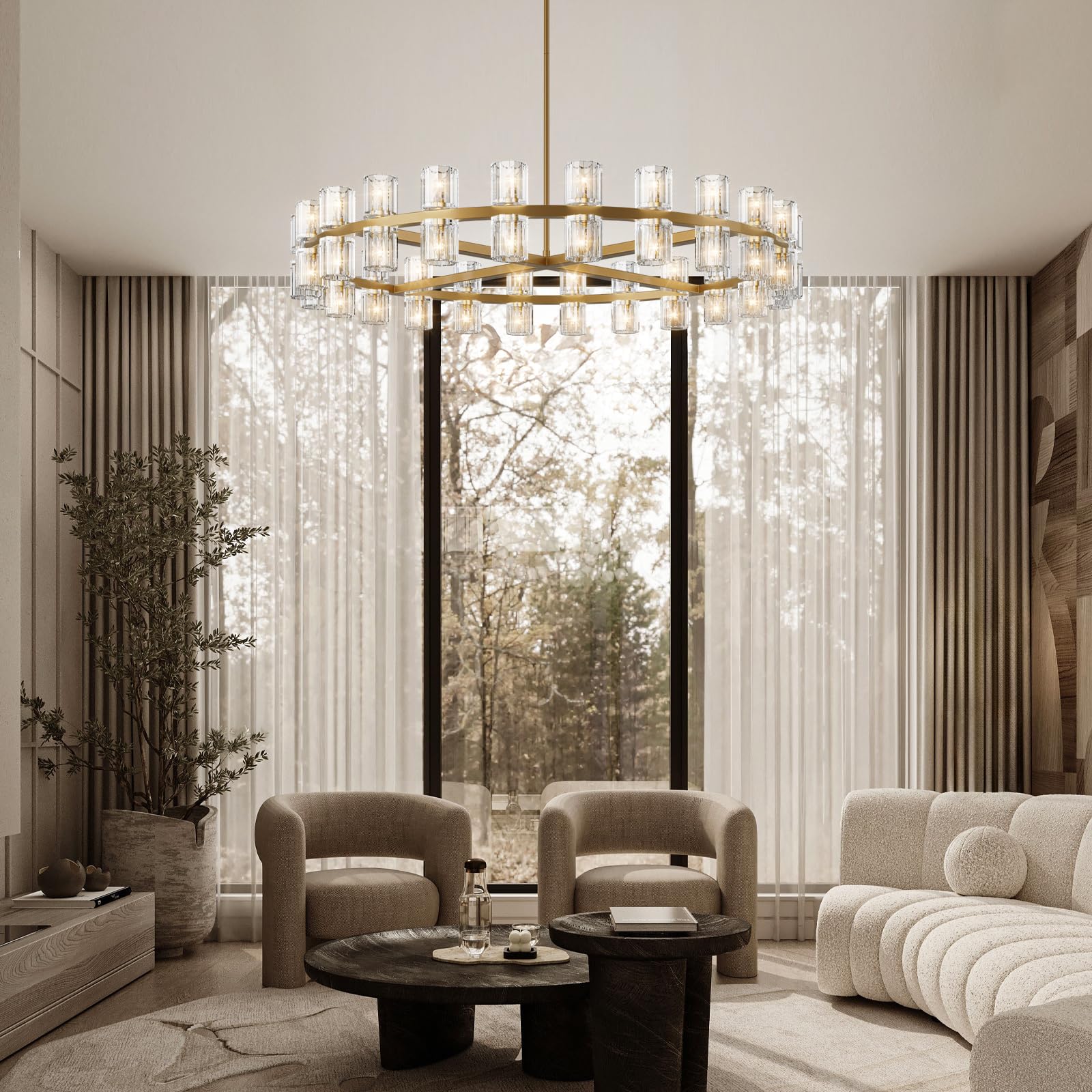 48 Inch Black Wagon Wheel Chandelier with Crystal Shade, 48 Lights, Modern Farmhouse Style, Ideal for Dining Room, Kitchen, Entryways - Camilalamps - B0DPJY8R54