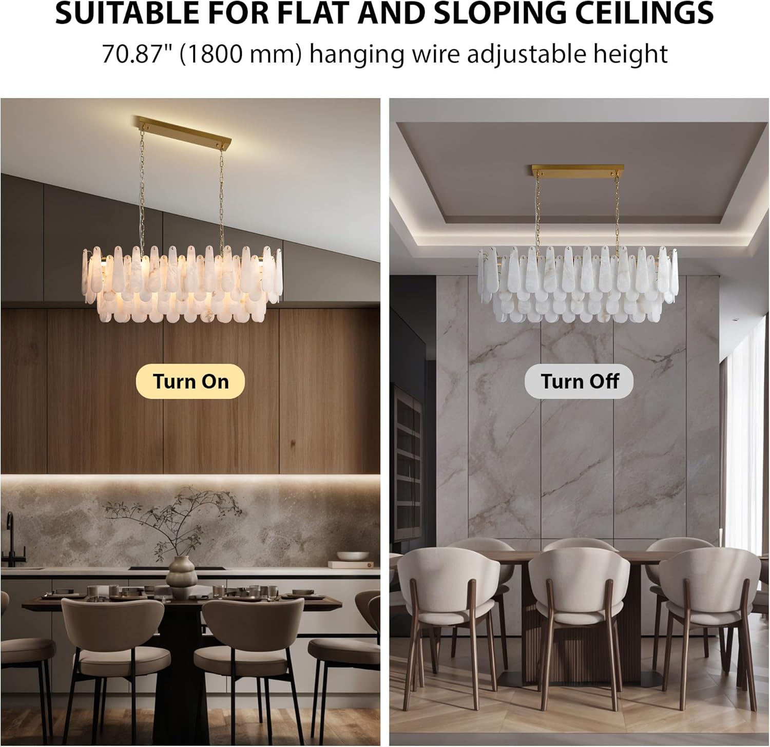 Luxury Modern Alabaster Brass Rectangle Chandelier with Adjustable Height - Camilalamps - CA-B0FHQDKLKH