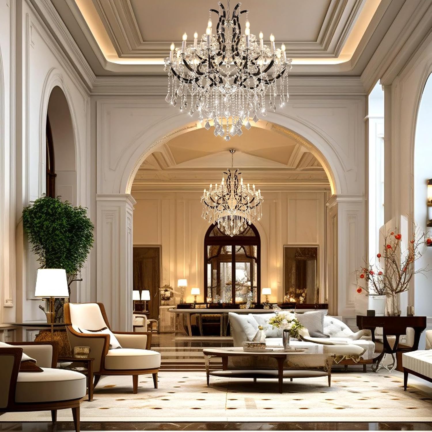 Black Large K9 Crystal Chandelier 18 - Lighting Maria Theresa Chandeliers Luxury Modern High Ceiling Candle Chandelier Pendant Light Fixture 41" for Living Room, Dining, Foyer, Staircase, Entryway - Camilalamps - CA-B0FQBMMWLX