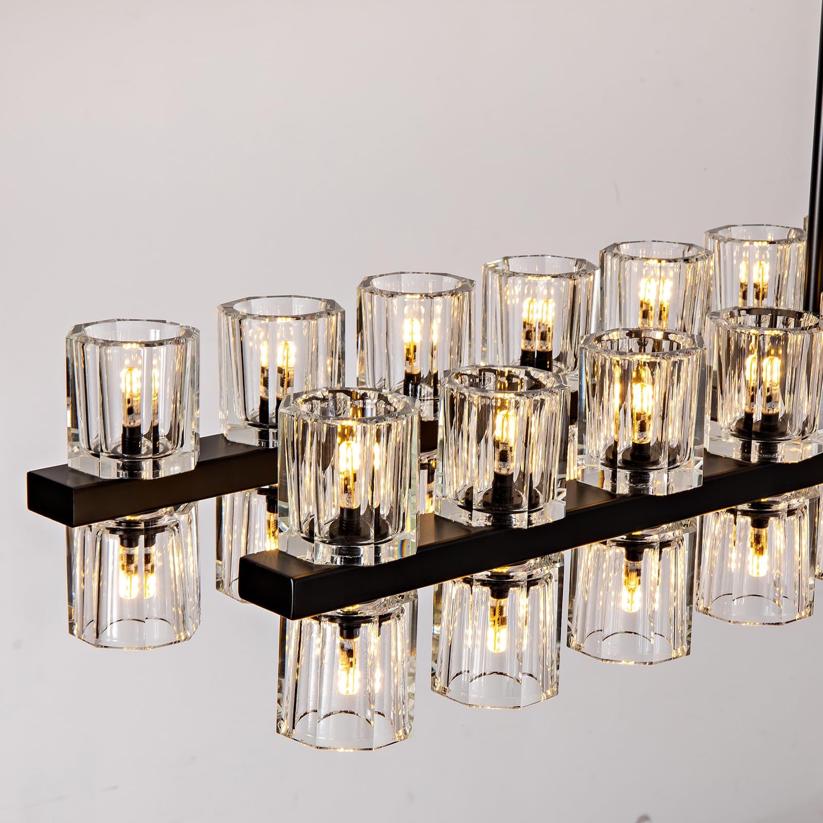48 Inch Black Wagon Wheel Chandelier with Crystal Shade, 48 Lights, Modern Farmhouse Style, Ideal for Dining Room, Kitchen, Entryways - Camilalamps - B0DPJY8R54