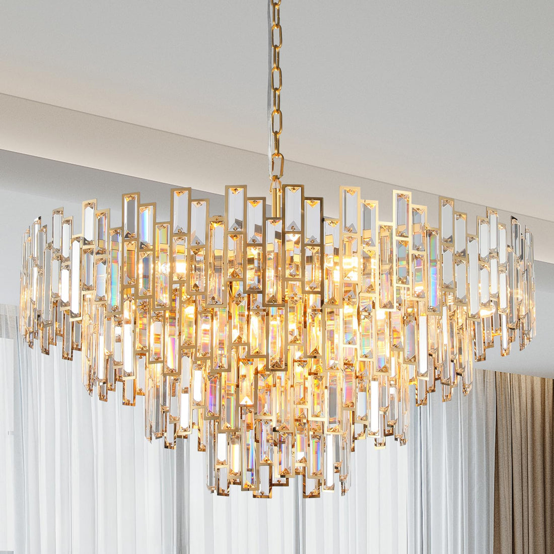 38.5'' Black Crystal Chandelier, 5-Tier Modern Round K9 Crystal Pendant Light for High Ceilings, Large Hanging Chandelier Light Fixture for Entryway Foyer Stairway Hall Dining Living Room