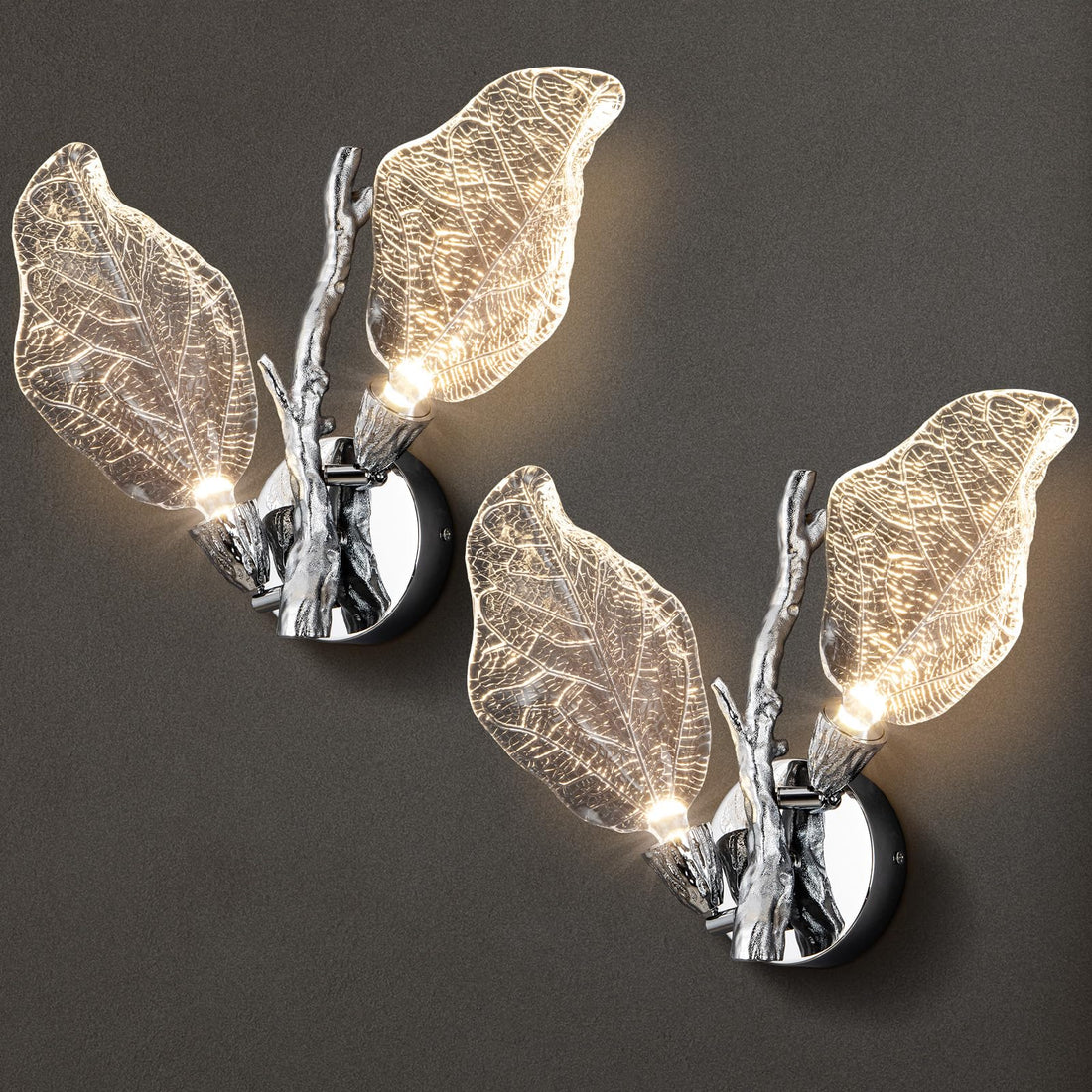 Wall Sconces, Gold Bathroom Sconces Wall Lighting with Clear Acrylic Leaf, Modern Sconces Wall Decor Wall Light fixtures for Bathroom Mirror Living Room Hallway Bedroom Stairs (1pcs,Gold)