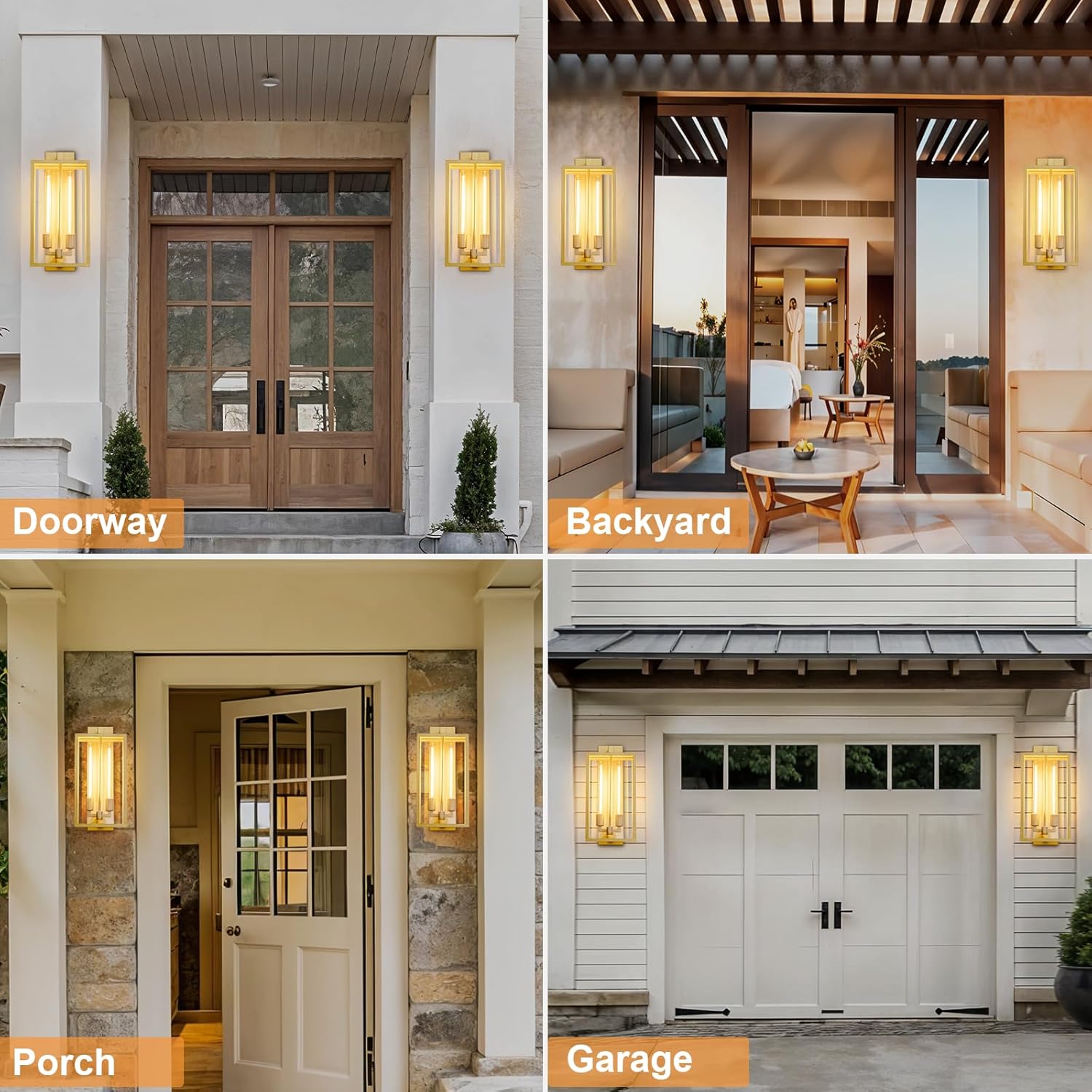 21" Gold Outdoor Wall Sconce with Glass Shade, Waterproof - Camilalamps - CA-B0CPHSDH6H