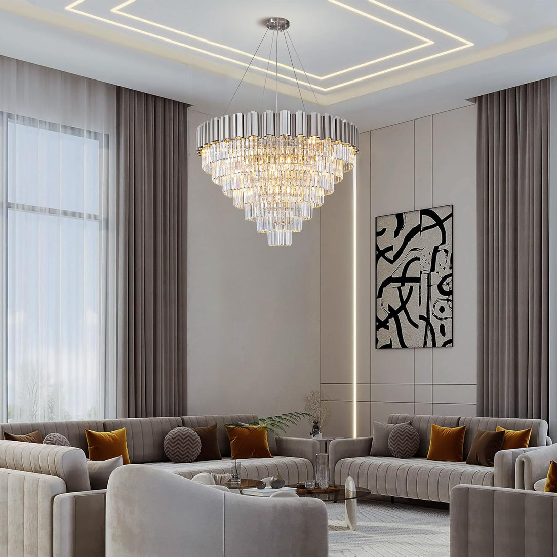 Elegant 7 - Tier 39" Silver Crystal Chandelier with 21 Lights - Camilalamps - CA-B0FCY6RL48