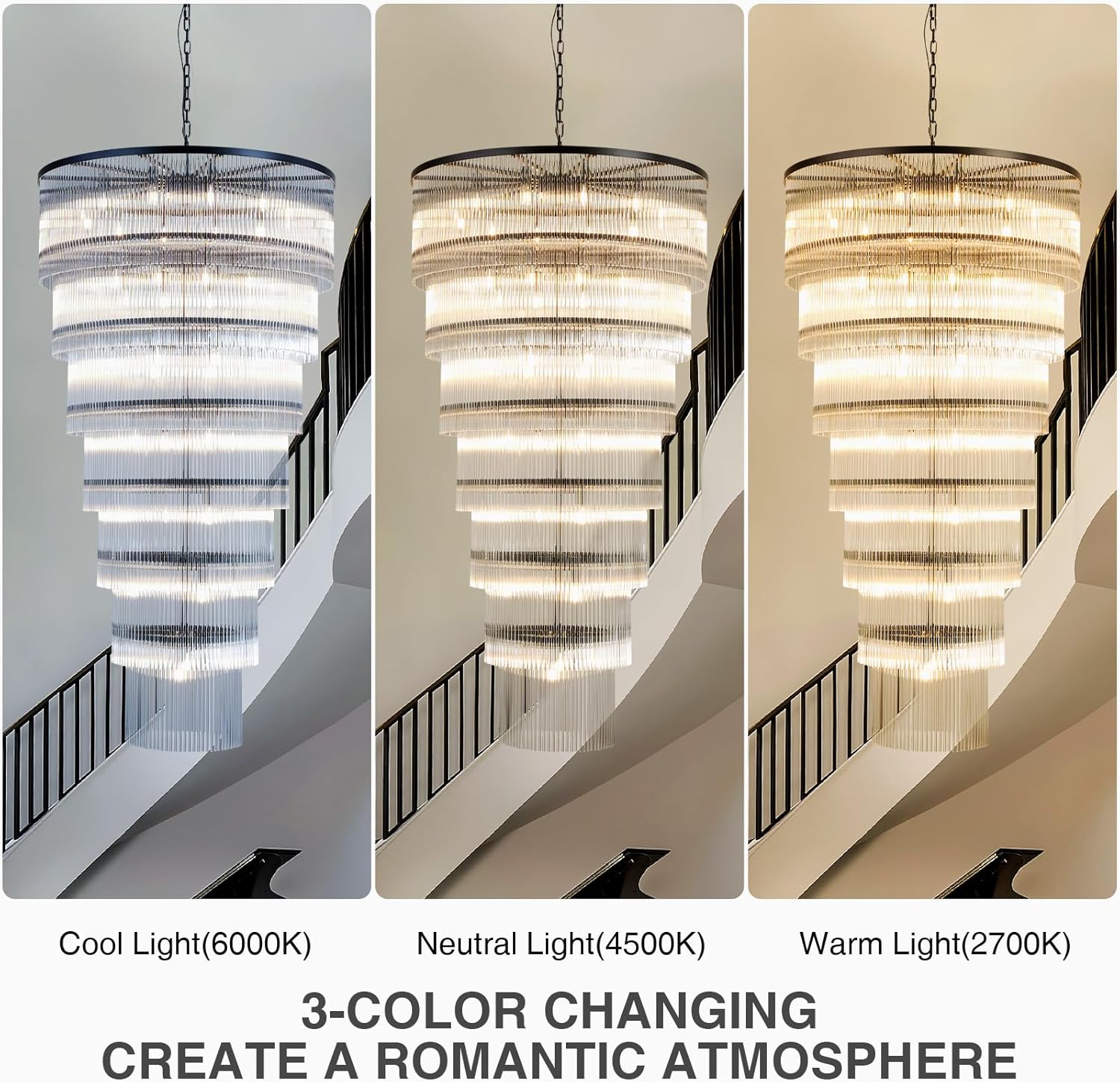 Luxurious 7‑Tier Black Glass Chandelier with 48 Lights - Camilalamps - CA-B0FNR1892X