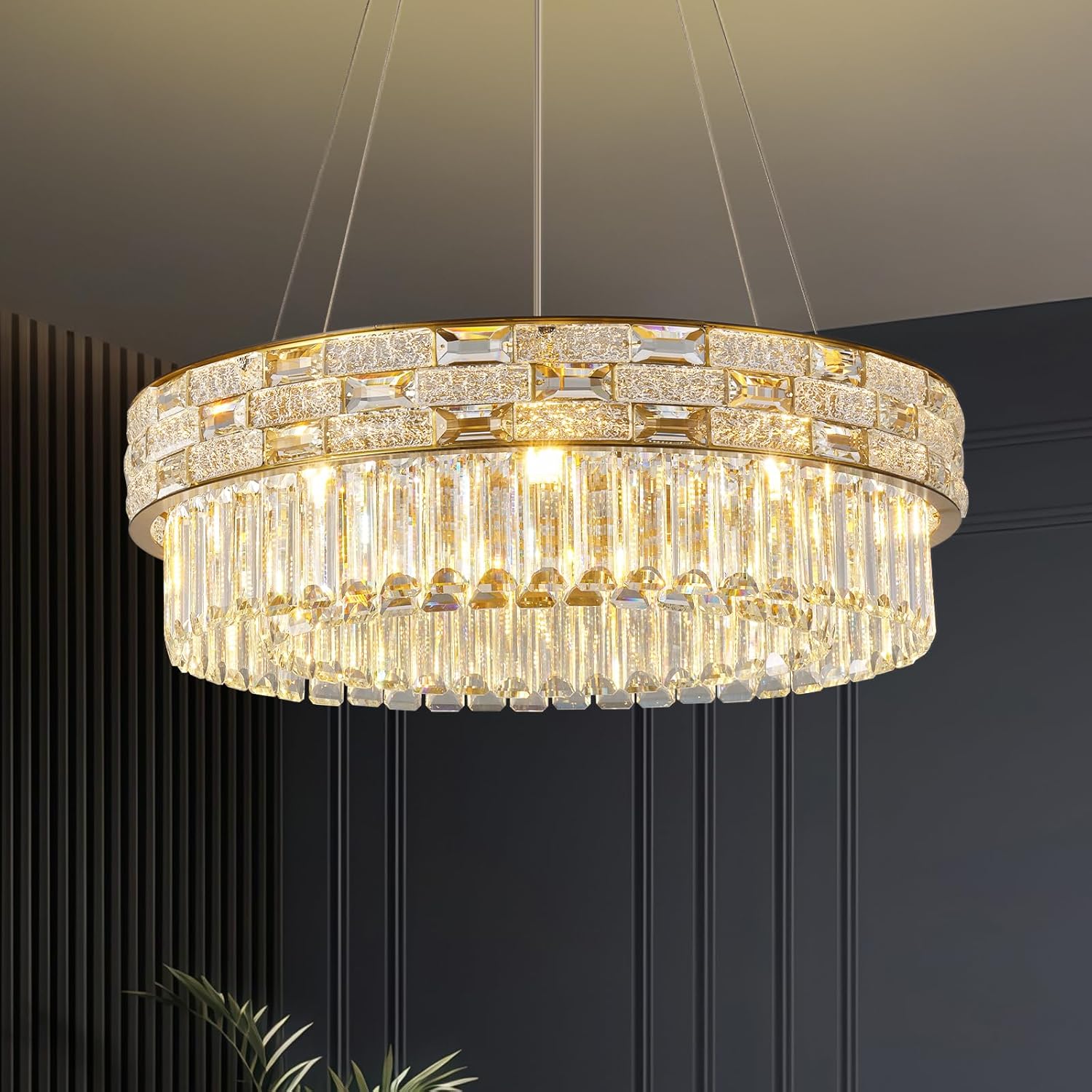23" Gold Crystal 8 - Light Round Chandelier for Elegant Interiors - Camilalamps - CA-B0FH6GG2V1
