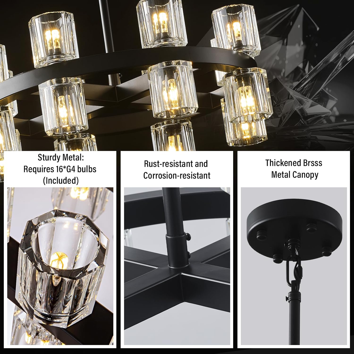 Black Wagon Wheel Chandelier 18" Modern Farmhouse 16‑Light K9 Fixture - Camilalamps - CA-B0FCM5WX1G