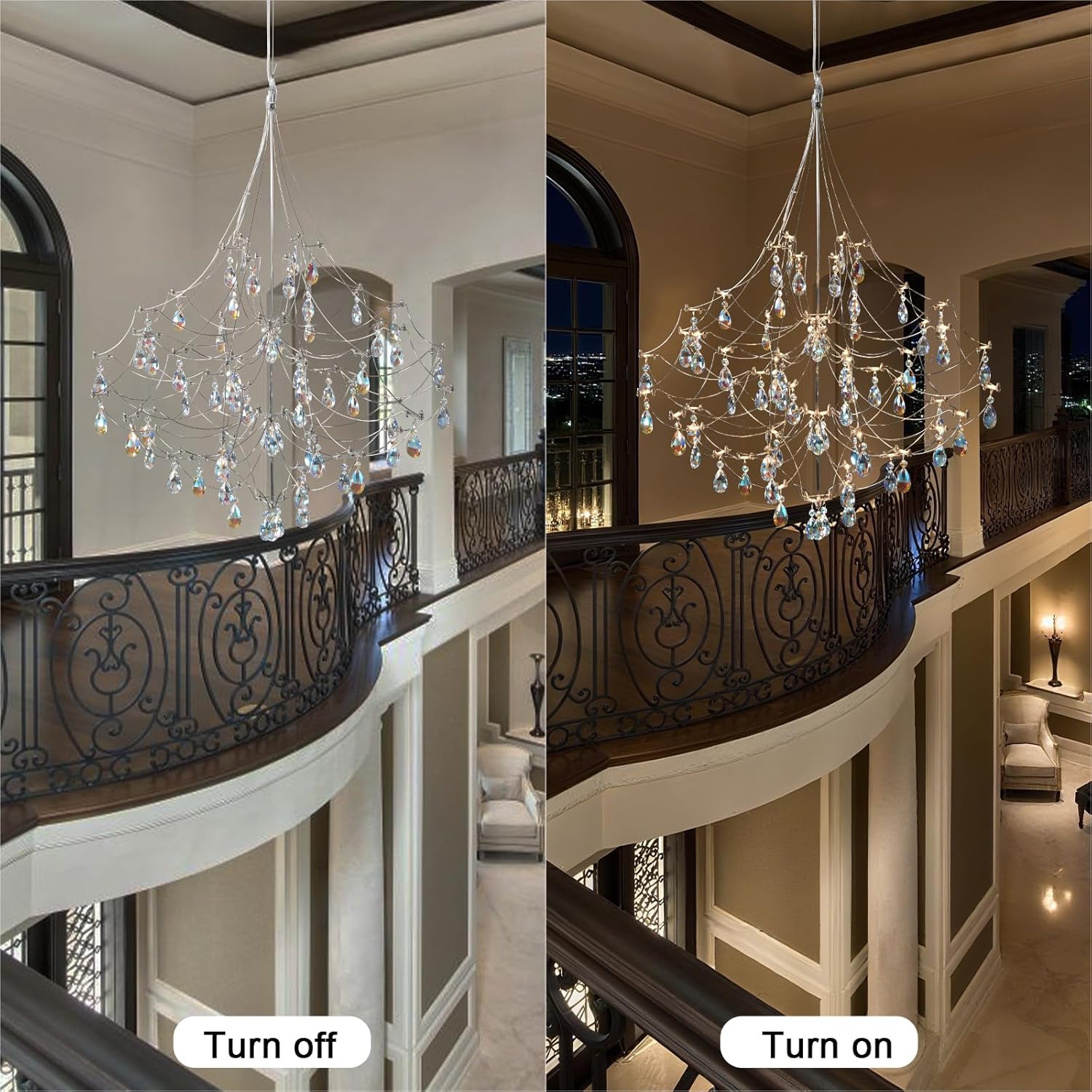 Silver 31.5" Round Crystal Raindrop Chandelier for Modern Homes - Camilalamps - CA-B0FPM628ZH