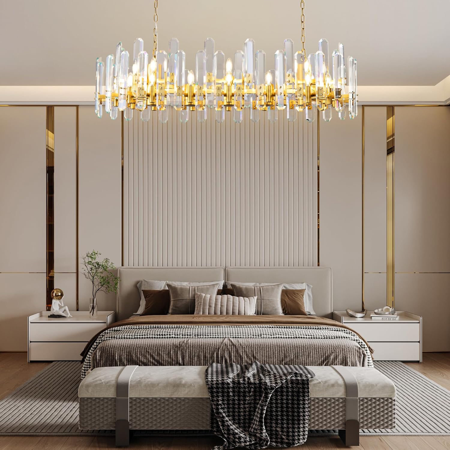 Luxury 54" Gold Crystal Chandelier – 24 Light Rectangular Fixture for Dining & Living Rooms - Camilalamps - CA-B0FJFZYLSB