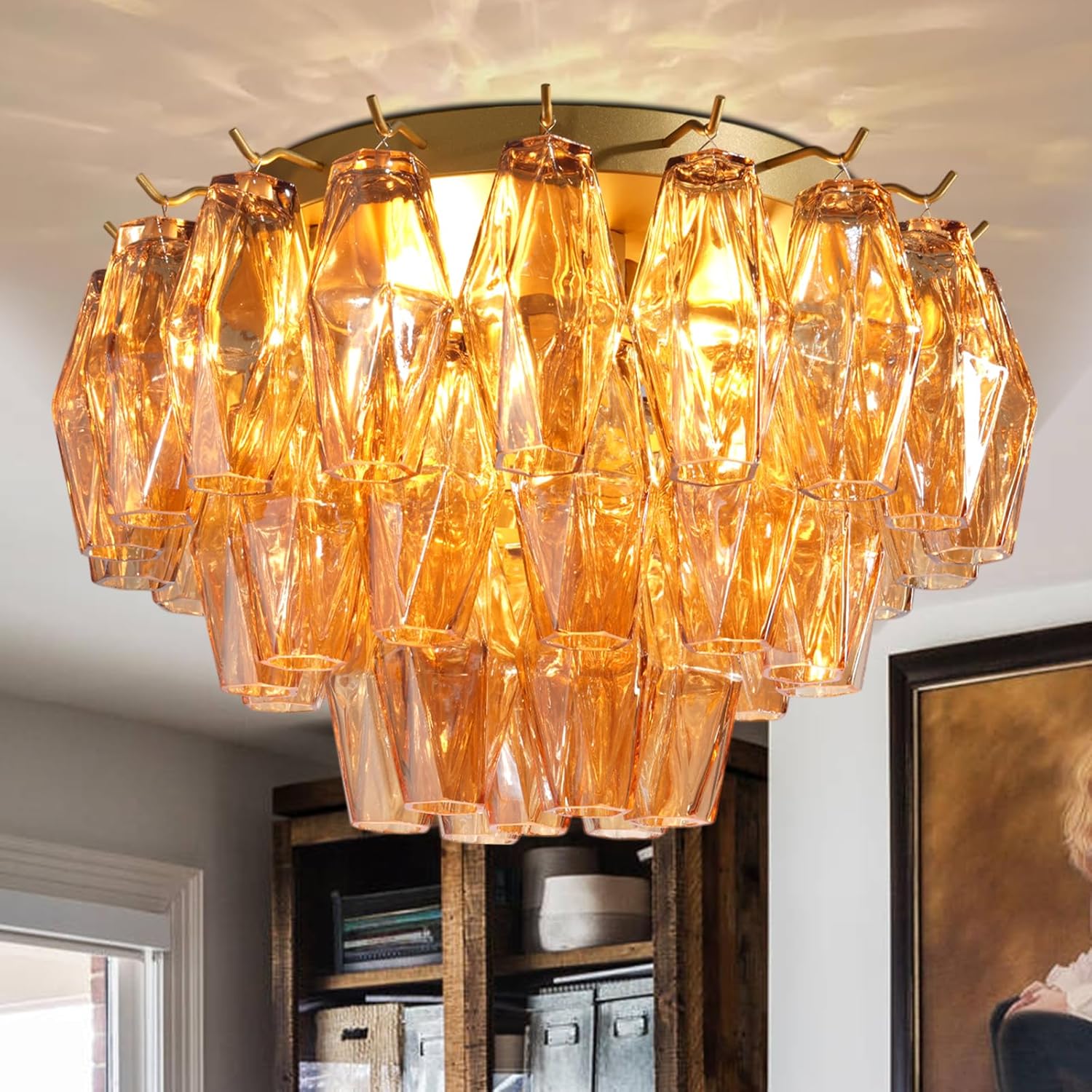 Amber 17" Modern Crystal Glass Chandelier for Elegant Ceiling Lighting - Camilalamps - CA-B0FC1Q3TNC