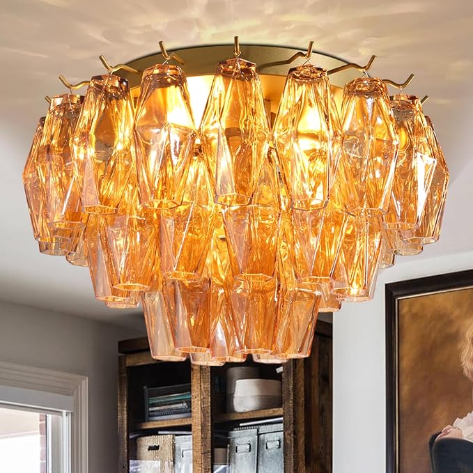 Amber 17" Modern Crystal Glass Chandelier for Elegant Ceiling Lighting - Camilalamps - CA-B0FC1Q3TNC
