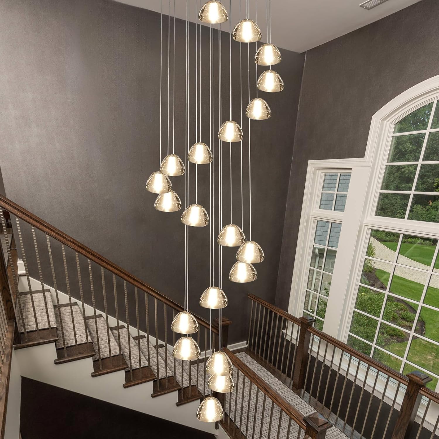 20 - Light Gold Crystal Staircase Chandelier with Adjustable Height - Camilalamps - CA-B0FMP2SYC6