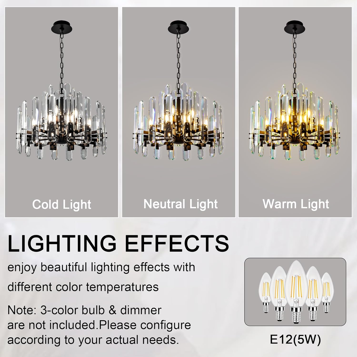 24" Black Modern Crystal Chandelier with Adjustable Height - Camilalamps - CA-B0FJFX93R1