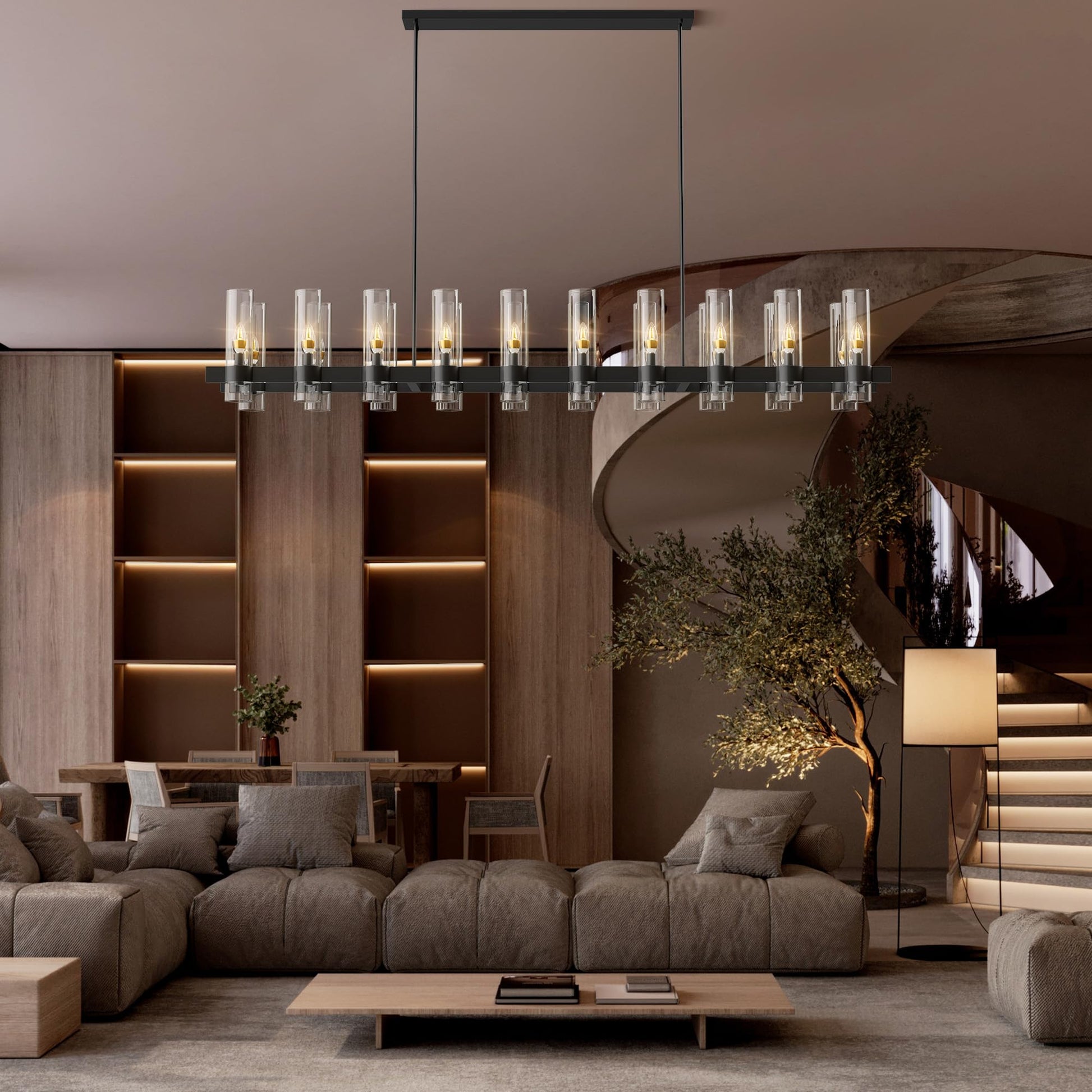 60 Inch Gold Chandelier, Wagon Wheel Chandelier with Glass Shade, 20 - Lights Large Round Modern Farmhouse High Ceiling Pendant Lighting Fixture for Dining Room, Living Room, Kitchen, Foyer - Camilalamps - B0CNRHR35D