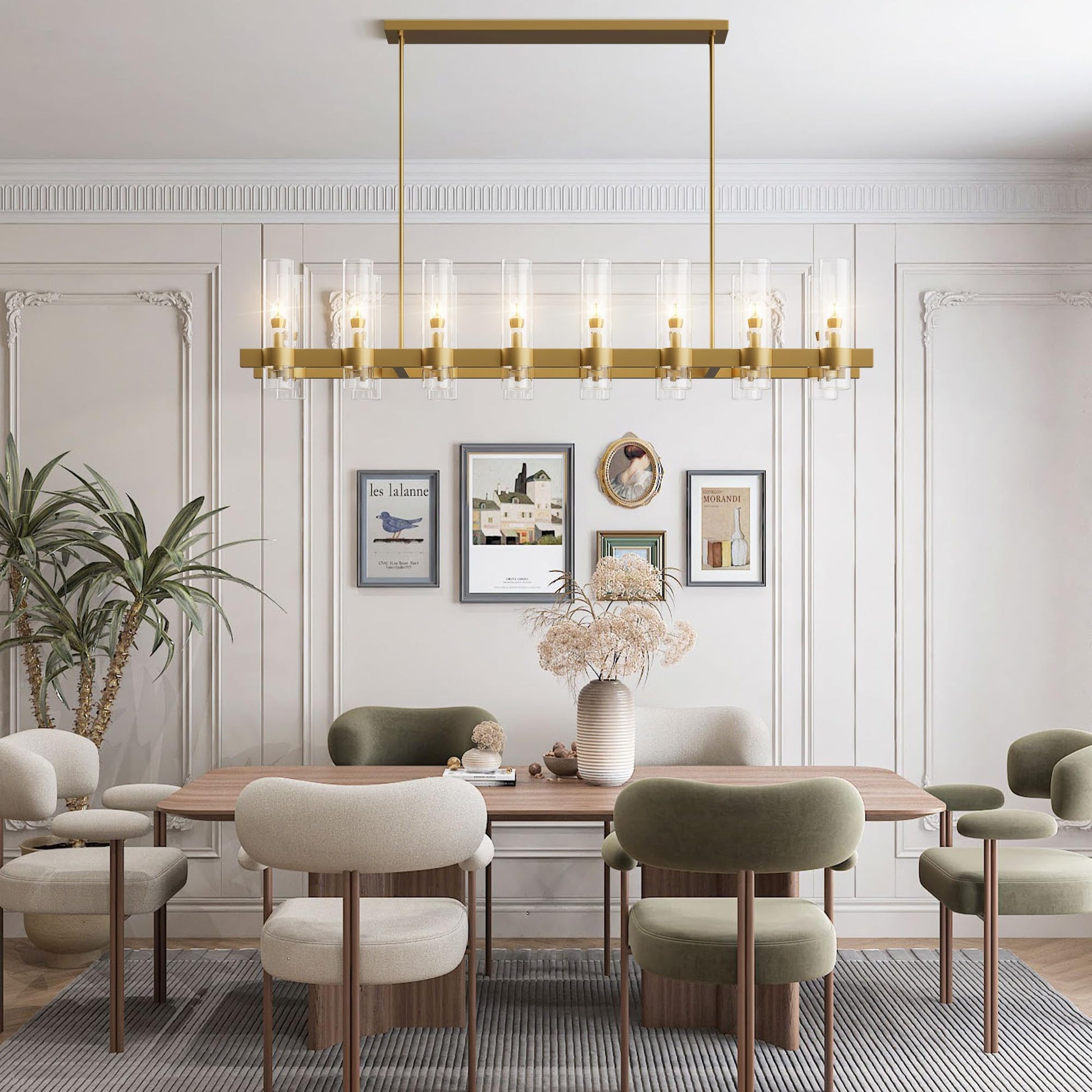 60 Inch Gold Chandelier, Wagon Wheel Chandelier with Glass Shade, 20 - Lights Large Round Modern Farmhouse High Ceiling Pendant Lighting Fixture for Dining Room, Living Room, Kitchen, Foyer - Camilalamps - B0CNRHR35D