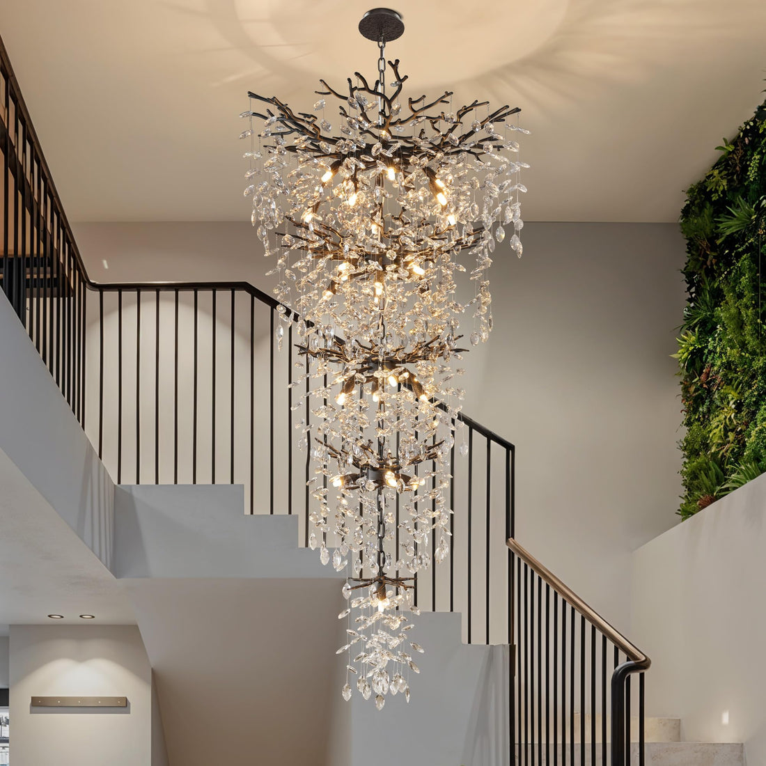 60" Modern Gold Crystal Tree Branch Chandelier, 16-Light Rectangular Chandeliers for Dining Room, Kitchen Island, Living Room, Luxury K9 Crystal Raindrop Light Fixture
