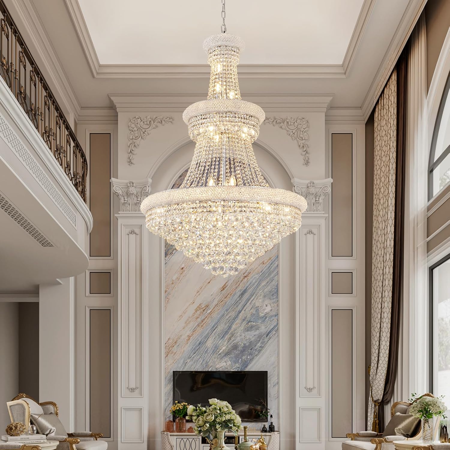 Chrome 24 - Light Crystal Chandelier for High Ceilings - Camilalamps - CA-B0FPX75D2H