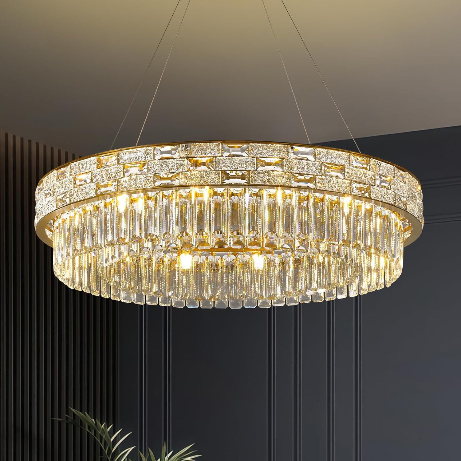 Elegant 31‑Inch Gold Crystal Chandelier with 12 Adjustable Lights - Camilalamps - CA-B0FH6F6CSY