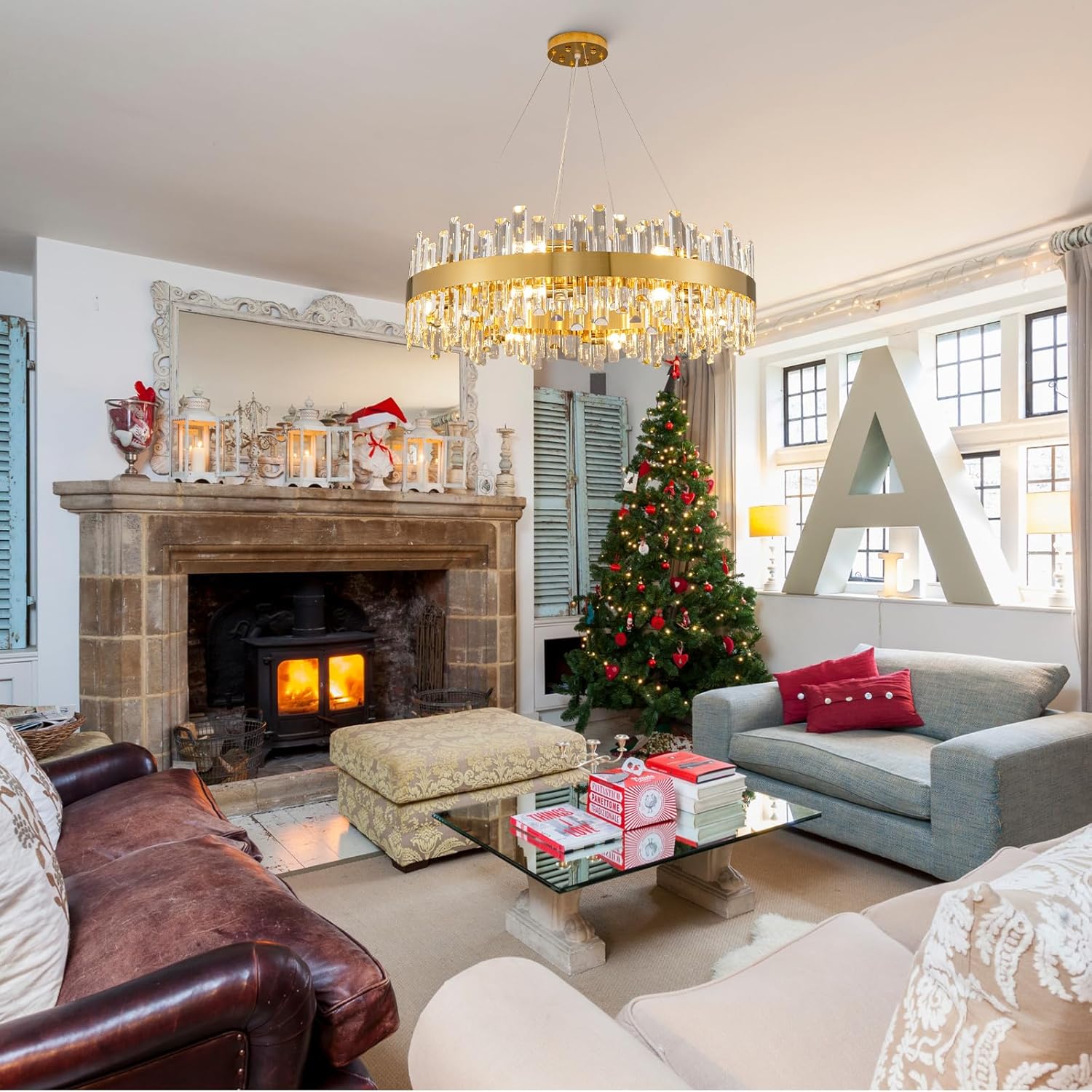 Luxurious 16 - Light Brass Gold Crystal Chandelier – Modern Round 2‑Tier Design - Camilalamps - CA-B0CT8PPWB7