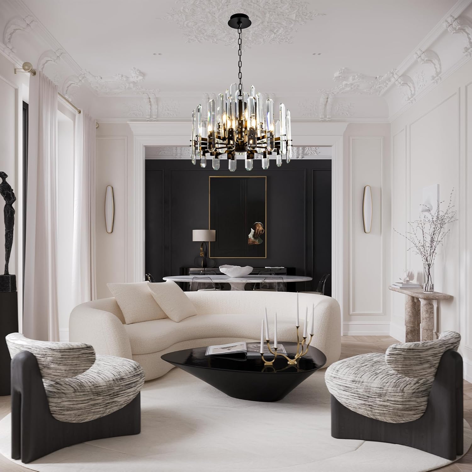 24" Black Modern Crystal Chandelier with Adjustable Height - Camilalamps - CA-B0FJFX93R1