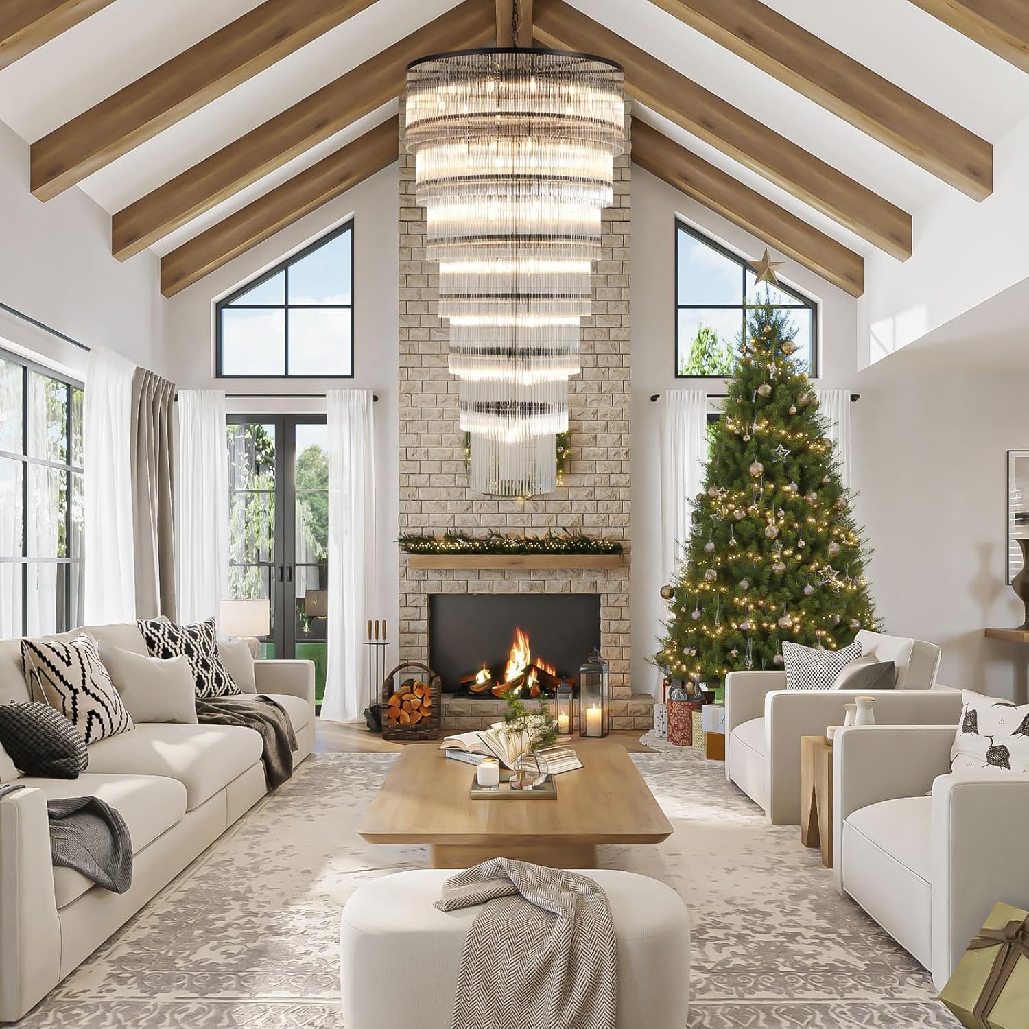 Luxurious 7‑Tier Black Glass Chandelier with 48 Lights - Camilalamps - CA-B0FNR1892X