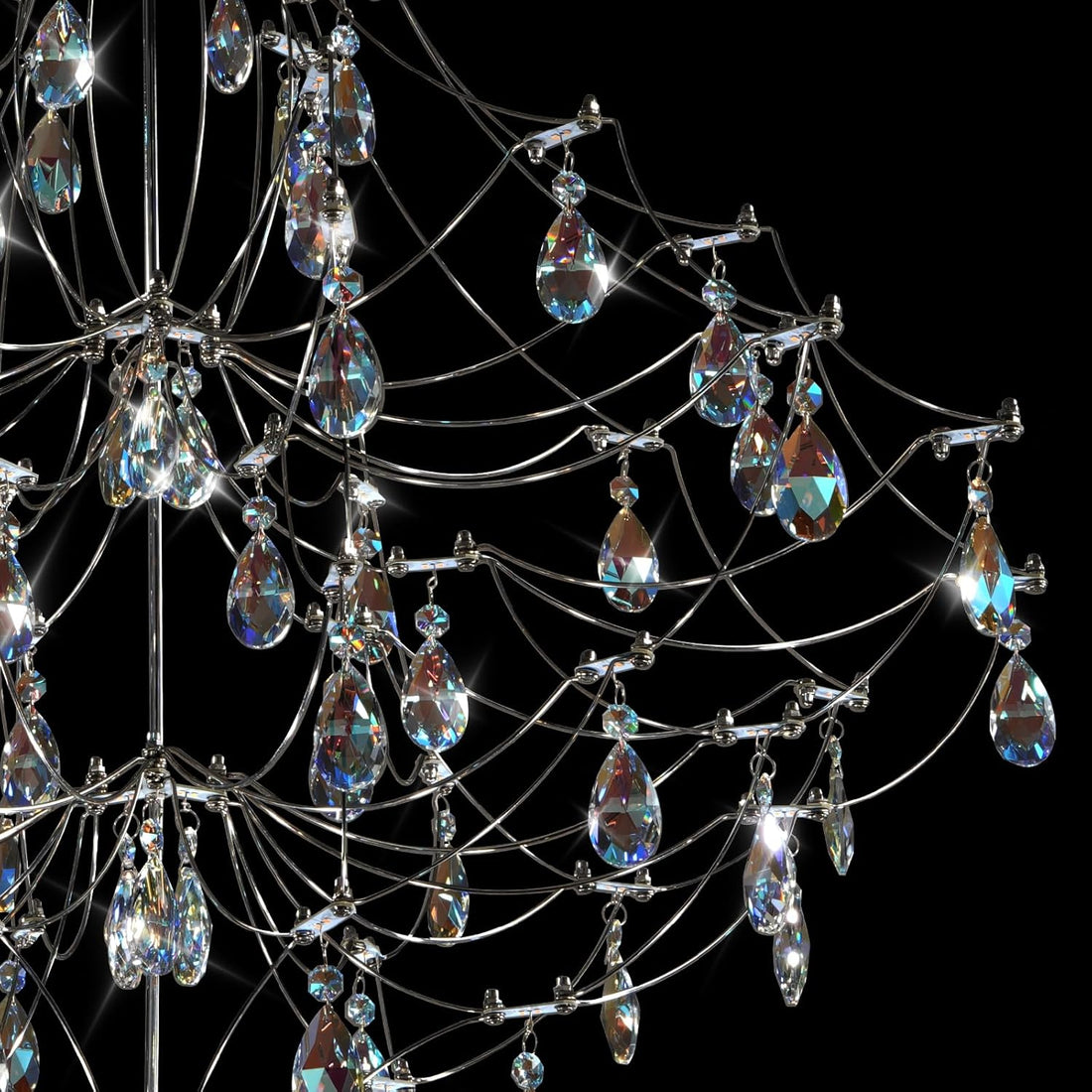 Silver 31.5" Round Crystal Raindrop Chandelier for Modern Homes - Camilalamps - CA-B0FPM628ZH