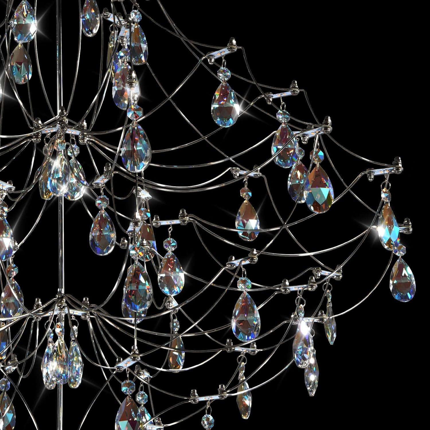 Silver 31.5" Round Crystal Raindrop Chandelier for Modern Homes - Camilalamps - CA-B0FPM628ZH