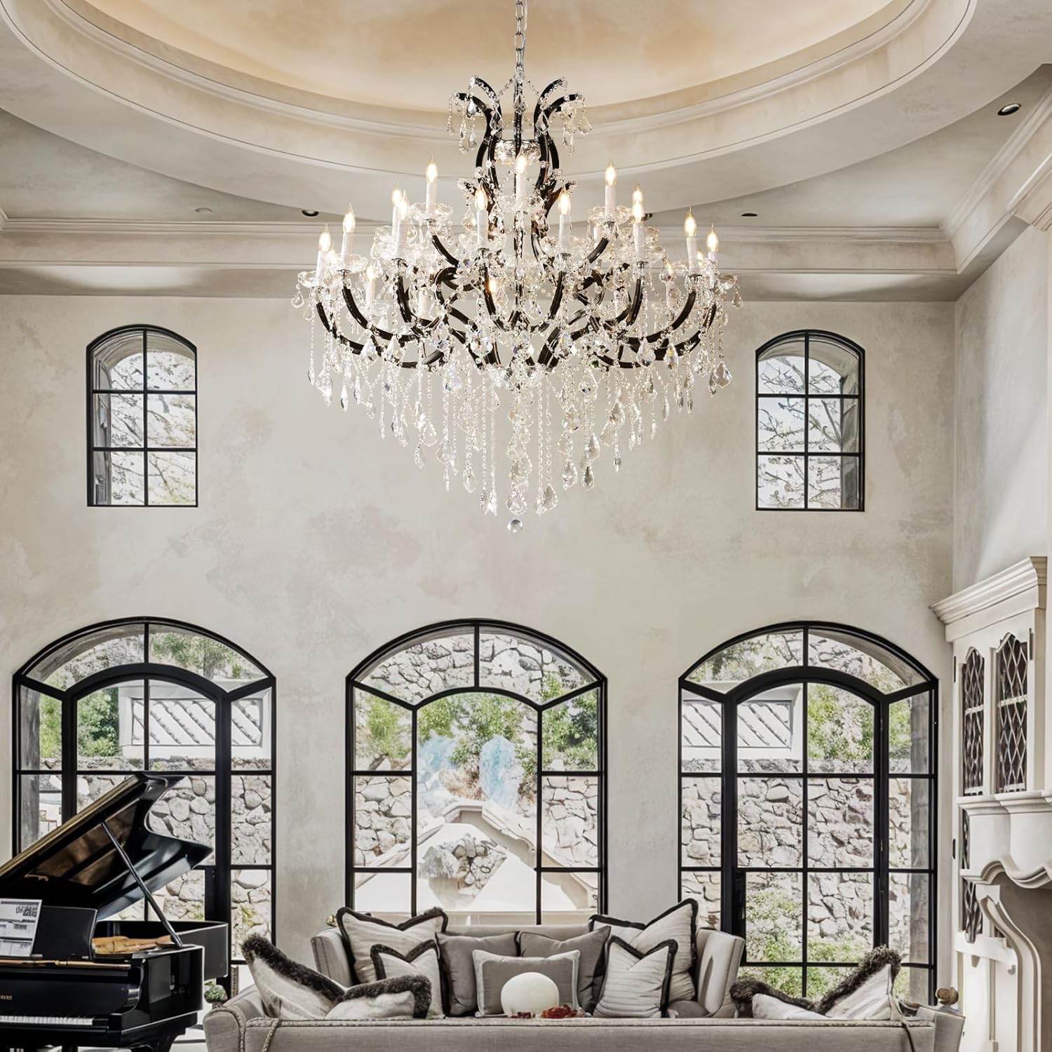 Black Large K9 Crystal Chandelier 18 - Lighting Maria Theresa Chandeliers Luxury Modern High Ceiling Candle Chandelier Pendant Light Fixture 41" for Living Room, Dining, Foyer, Staircase, Entryway - Camilalamps - CA-B0FQBMMWLX