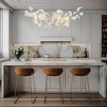 Gold Ceramic Leaf Chandelier with 6 Adjustable Lights, 31.5