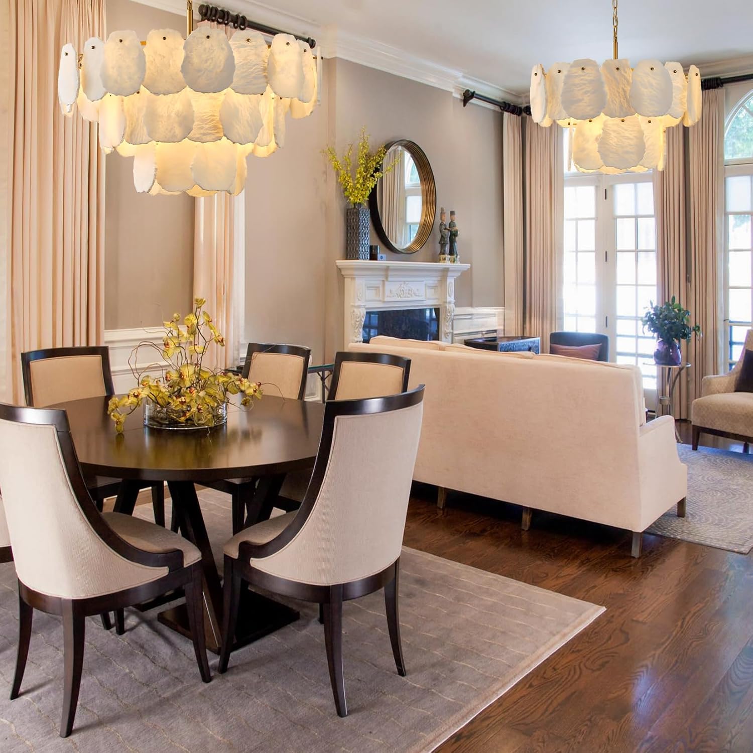 Luxury Alabaster Chandelier – 32" D, 15‑Bulb Natural Spanish Stone Light Fixture - Camilalamps - CA-B0FJG42QFJ
