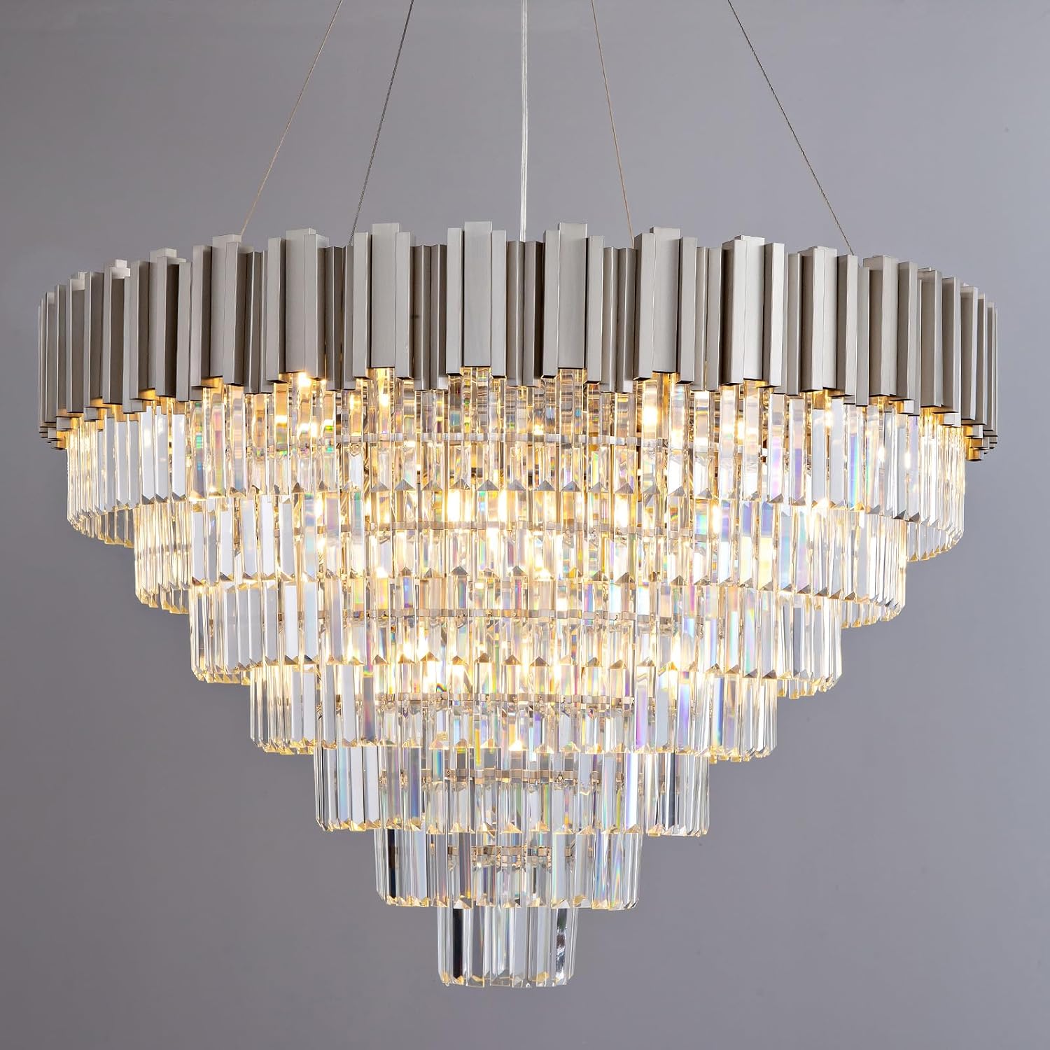 Elegant 7‑Tier 39" Silver Crystal Chandelier – 21‑Light Luxury K9 Fixture - Camilalamps - CA-B0FCY6RL48