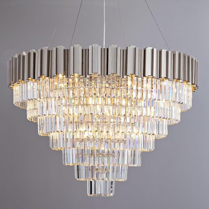 Elegant 7‑Tier 39" Silver Crystal Chandelier – 21‑Light Luxury K9 Fixture - Camilalamps - CA-B0FCY6RL48