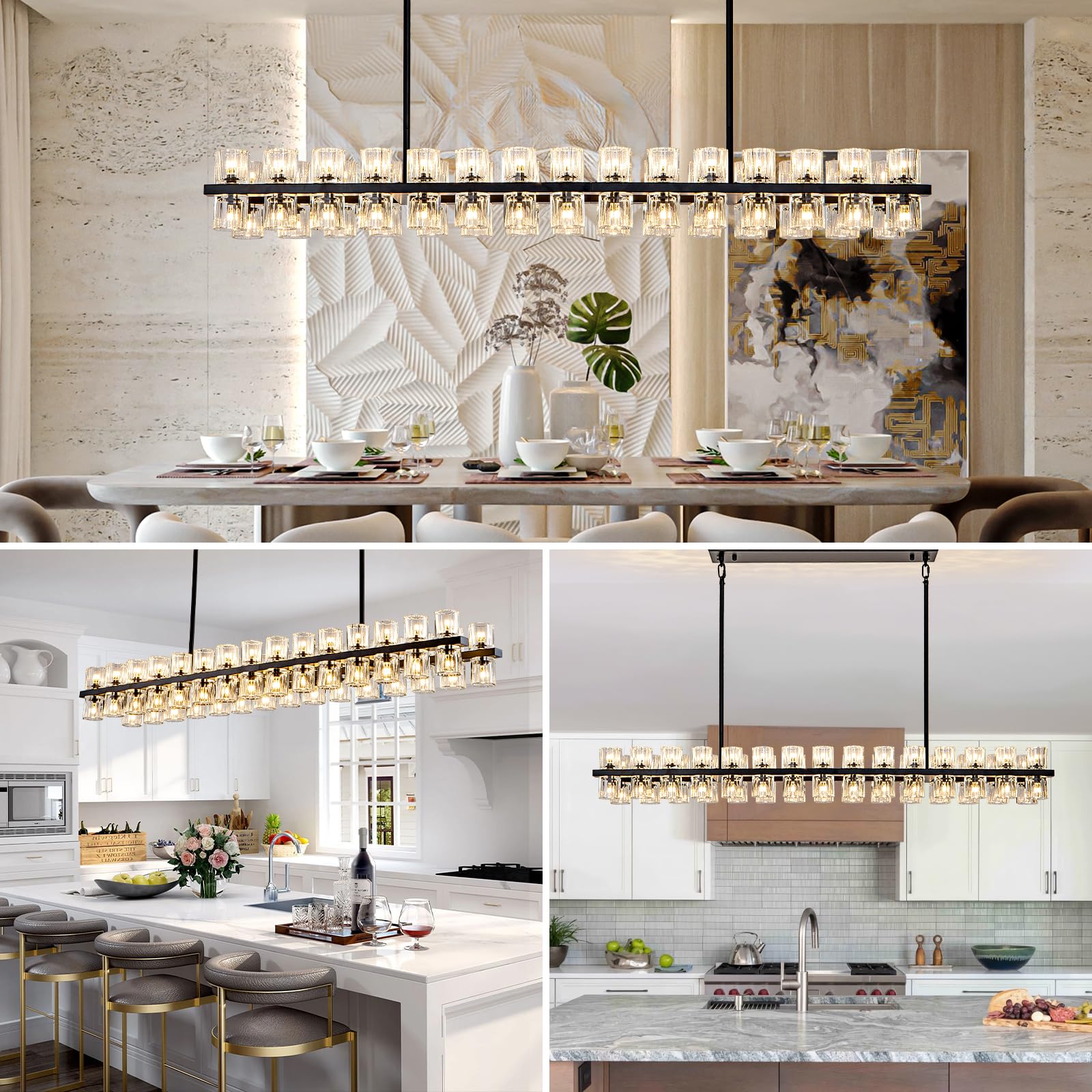 48 Inch Black Wagon Wheel Chandelier with Crystal Shade, 48 Lights, Modern Farmhouse Style, Ideal for Dining Room, Kitchen, Entryways - Camilalamps - B0DPJY8R54