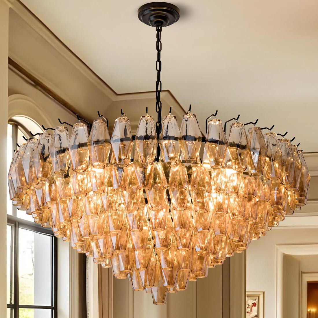 Large Chandelier, 54" Gold Rectangular Drum Chandeliers for Dining Room, 12-Light Modern Round Kitchen Island Hanging Light Fixture for Living Room, Kitchen Island, Foyer