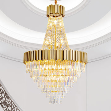 H39" Long Crystal Chandelier for High Ceilings, 20-Light Modern Black Large Chandeliers for Staircase Foyer Entryway Living Room Hallway, 7-Tier Luxury Top K9 Crystal Tiered Ceiling Light Fixture