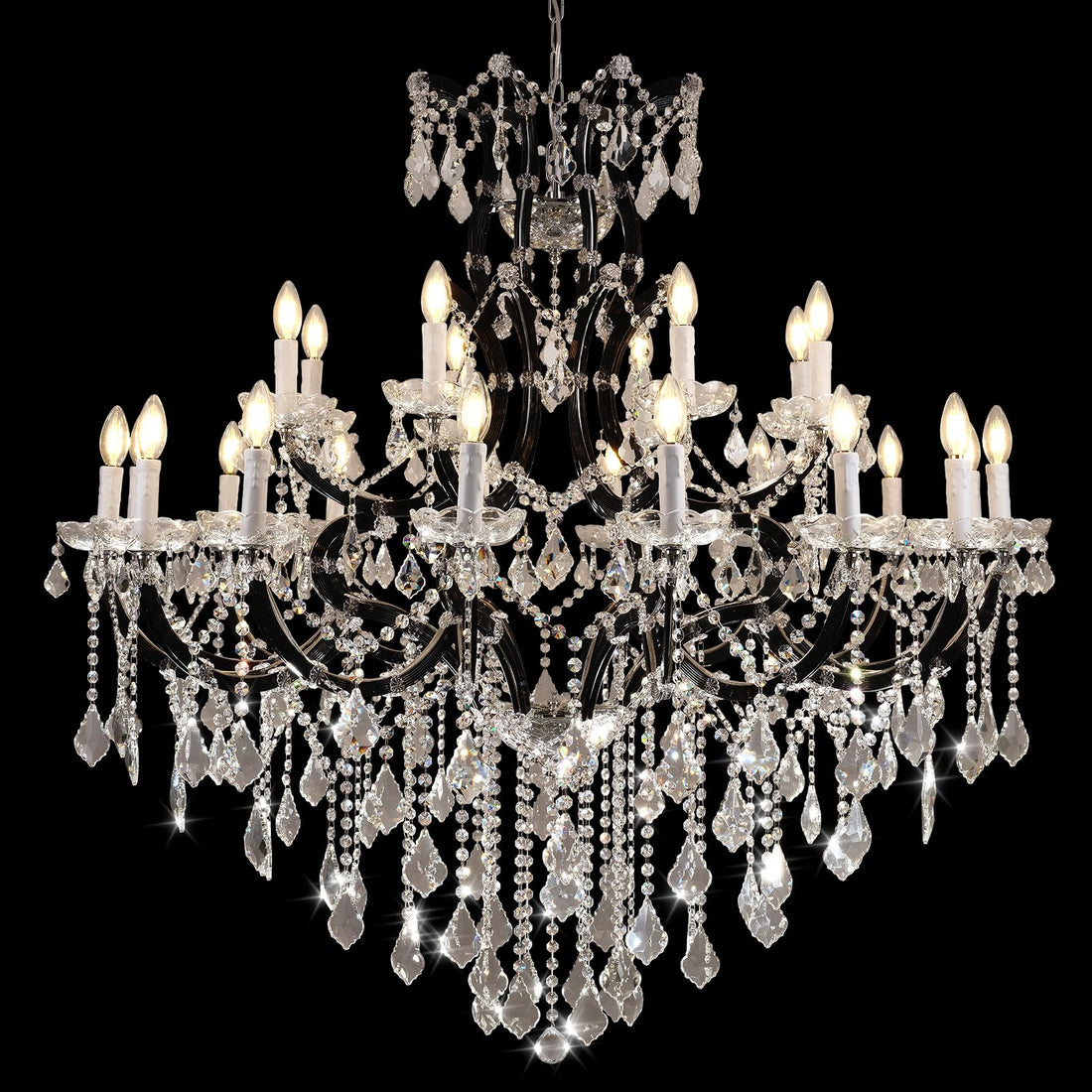Large Gold Crystal Chandelier Light Fixtures - 24 Lights Modern Crystal Chandeliers for Hotel, Lobby, Foyer, Entryway Hall, Staircase High Ceiling Chandelier 2 Layers