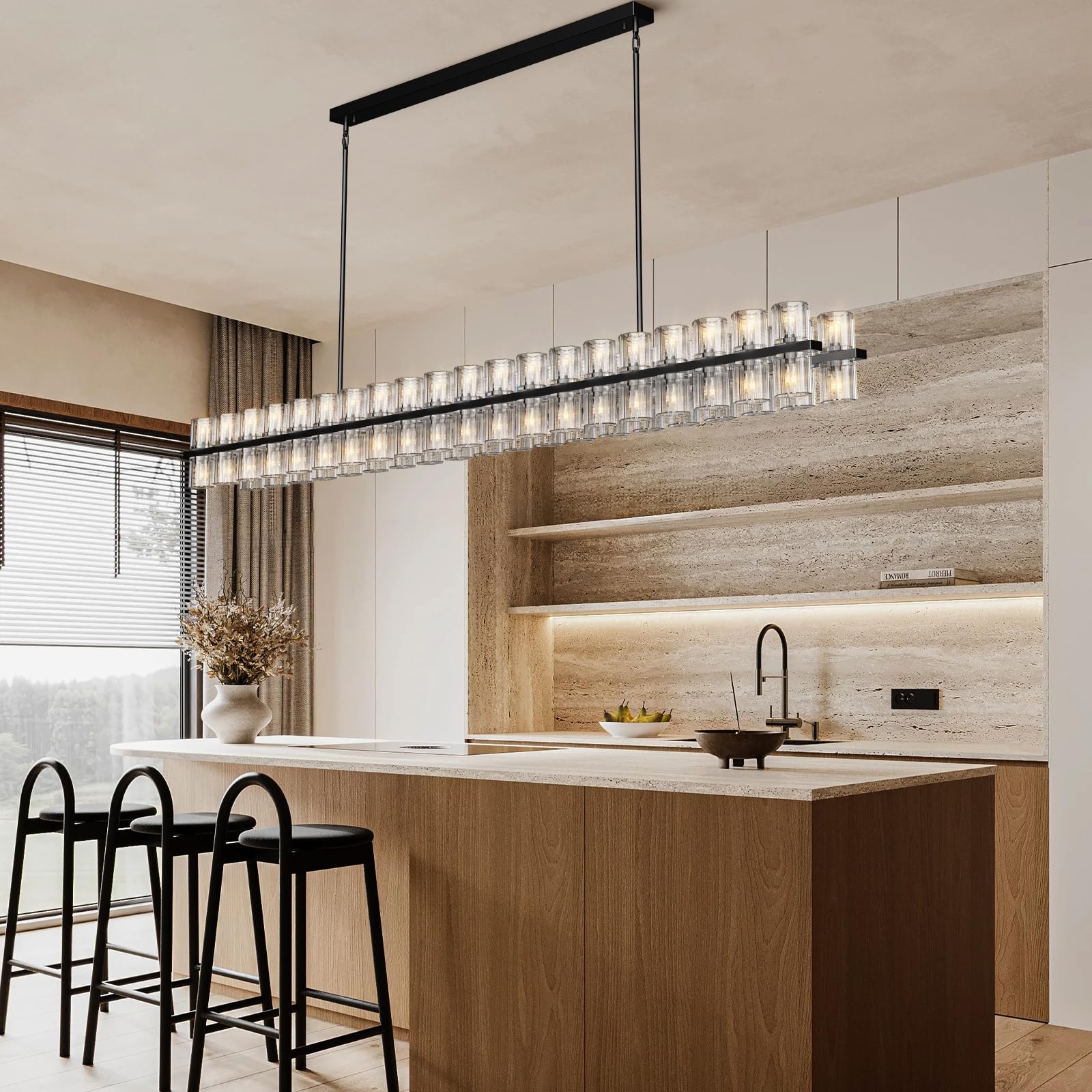 48 Inch Black Wagon Wheel Chandelier with Crystal Shade, 48 Lights, Modern Farmhouse Style, Ideal for Dining Room, Kitchen, Entryways - Camilalamps - B0DPJY8R54