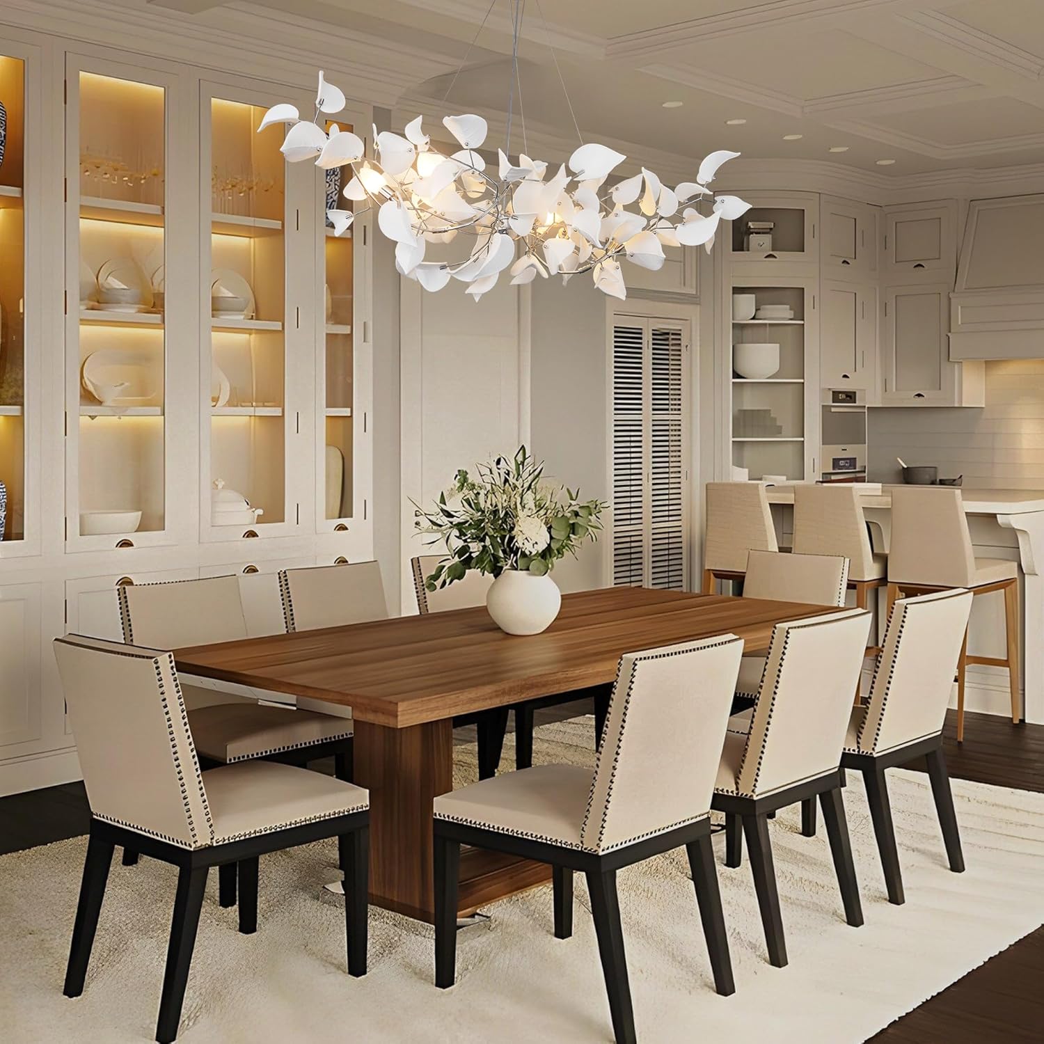 Gold Ceramic Leaf Chandelier with 6 Adjustable Lights, 31.5" Diameter - Camilalamps - CA-B0FFT7GZFQ