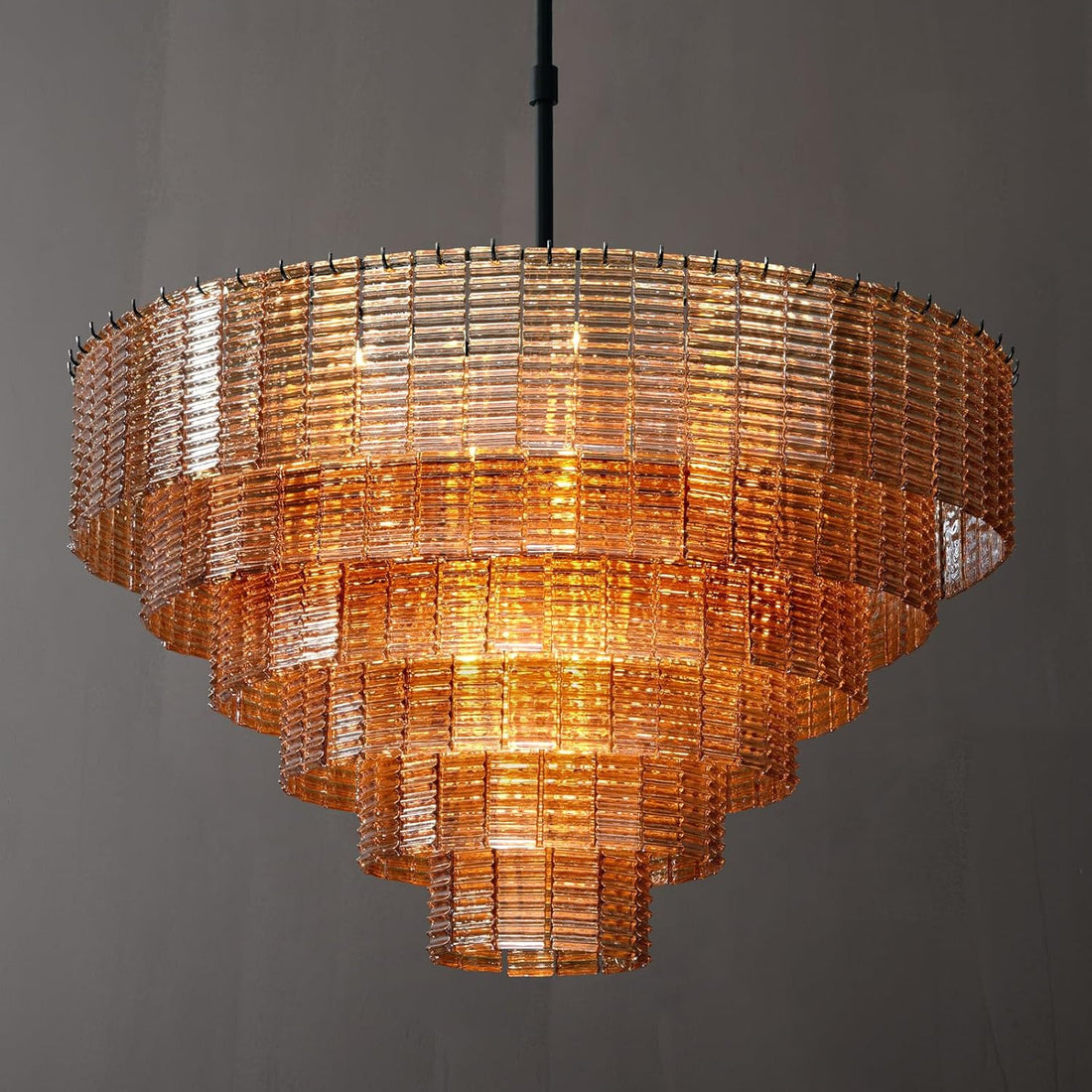 41" Extra Large Amber Glass 18 - Light Black Round Chandelier - Camilalamps - CA-B0FPM8S4JQ