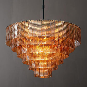 41" Extra Large Amber Glass 18 - Light Black Round Chandelier - Camilalamps - CA-B0FPM8S4JQ