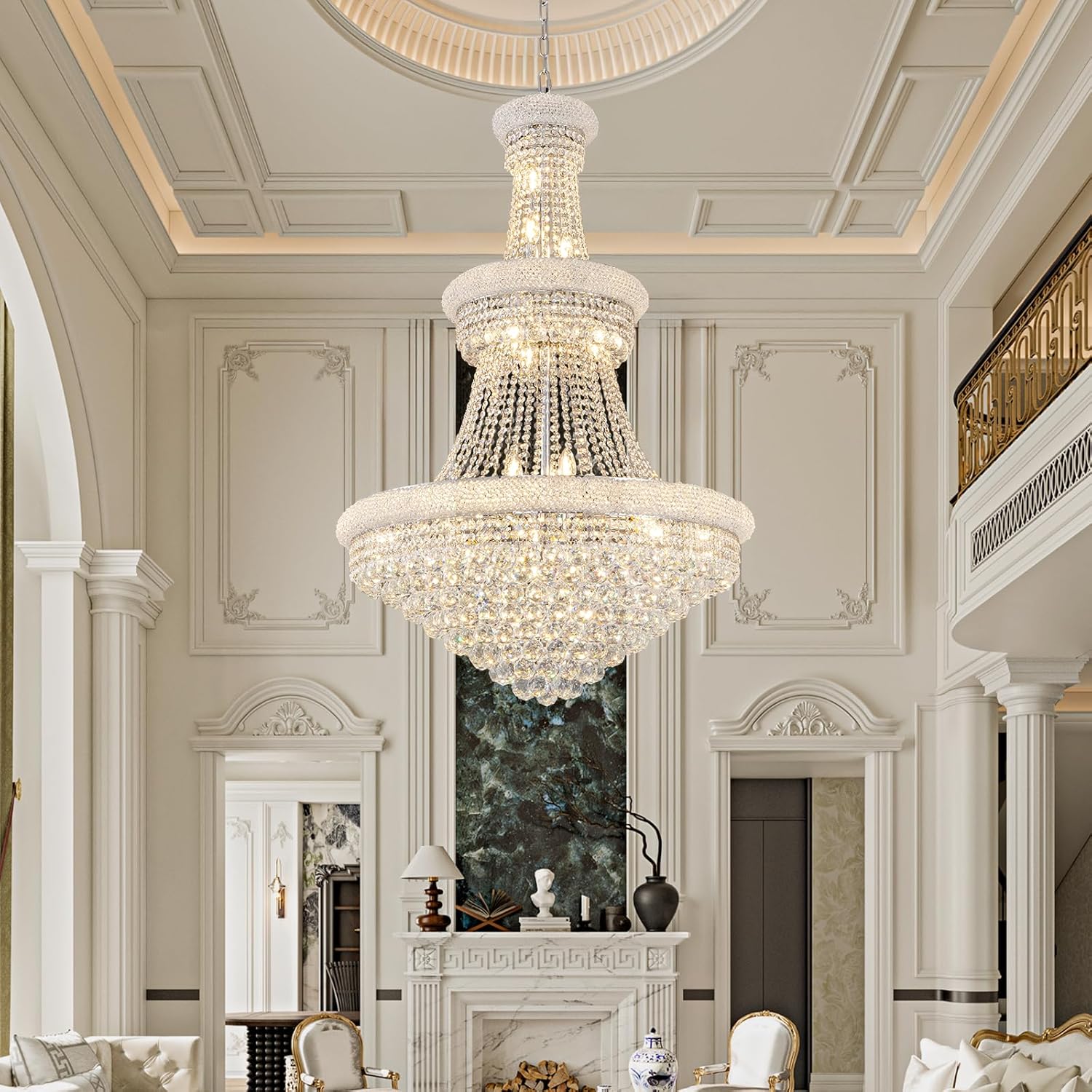 Chrome 24 - Light Crystal Chandelier for High Ceilings - Camilalamps - CA-B0FPX75D2H