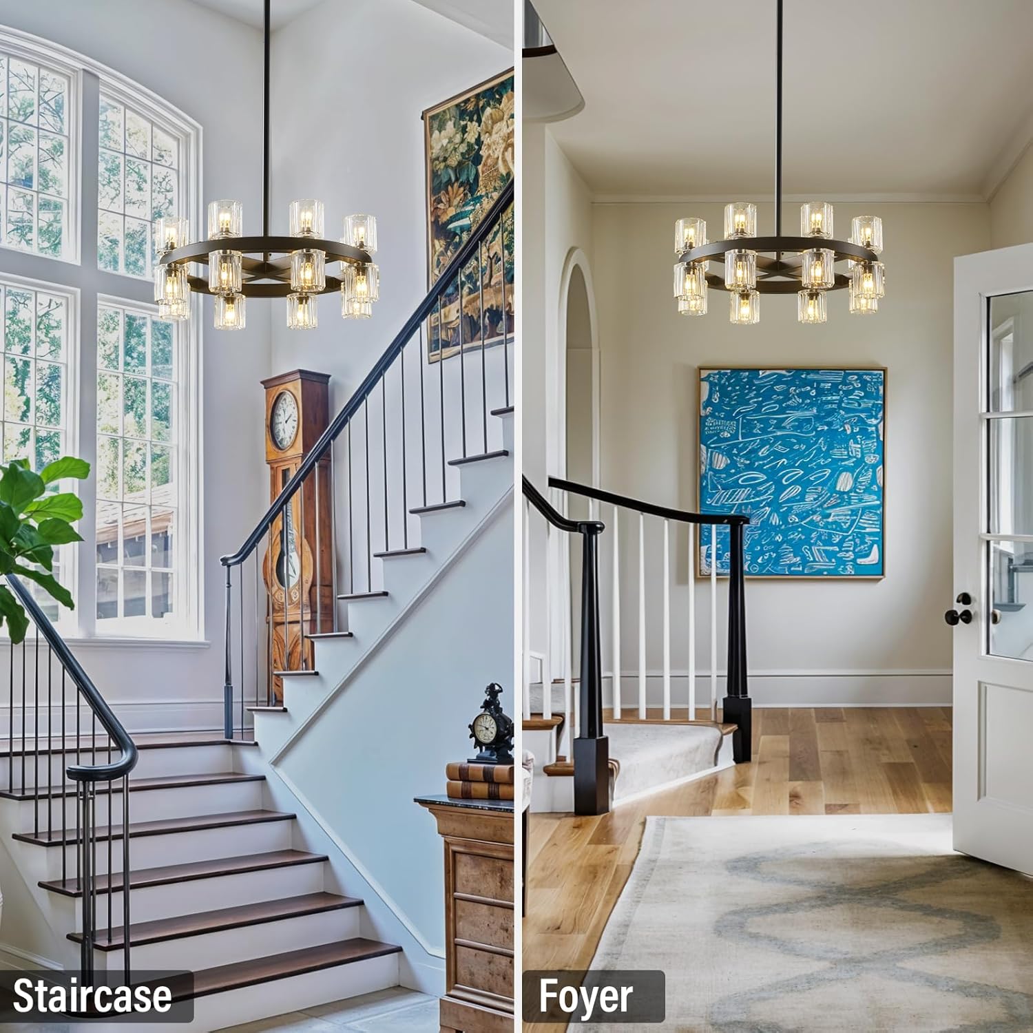 Black Wagon Wheel Chandelier 18" Modern Farmhouse 16‑Light K9 Fixture - Camilalamps - CA-B0FCM5WX1G