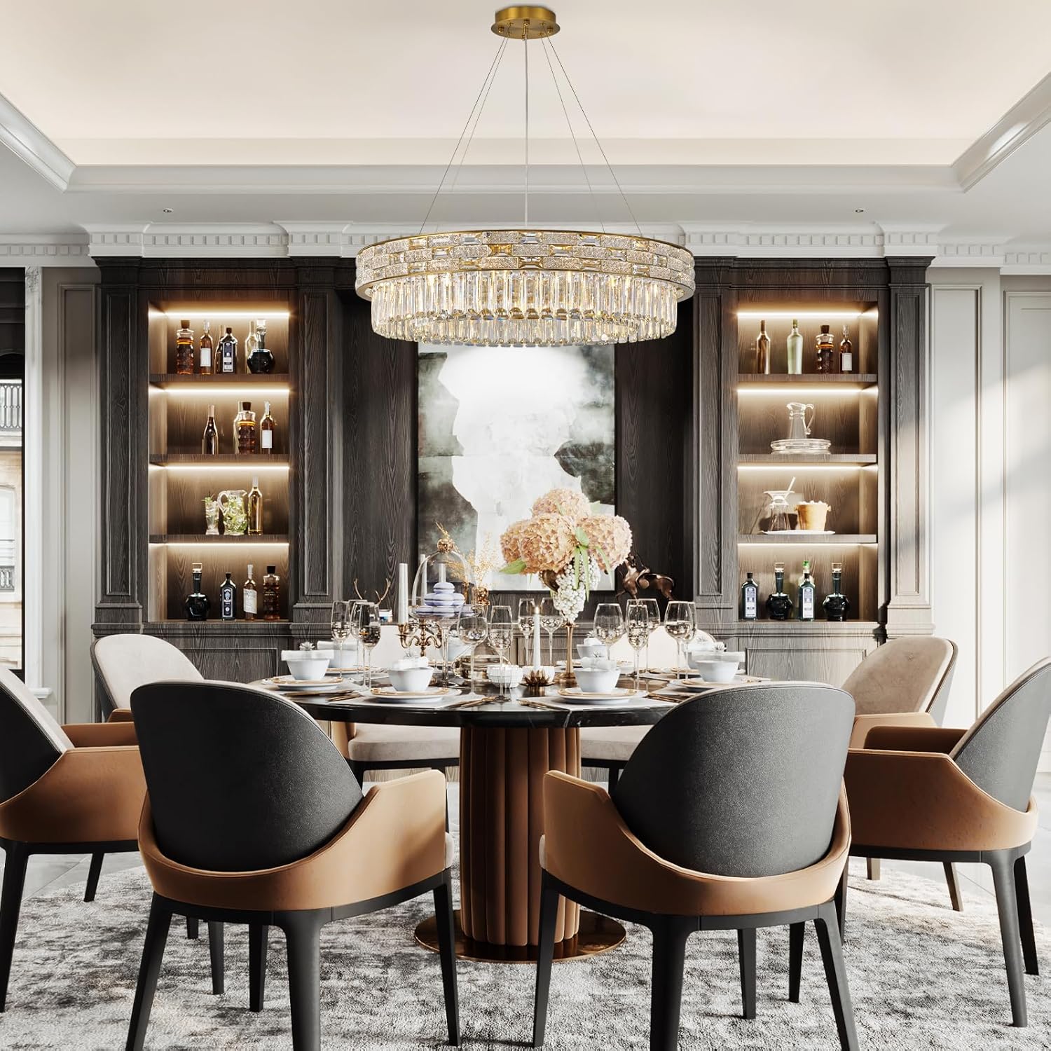 Elegant 31‑Inch Gold Crystal Chandelier with 12 Adjustable Lights - Camilalamps - CA-B0FH6F6CSY