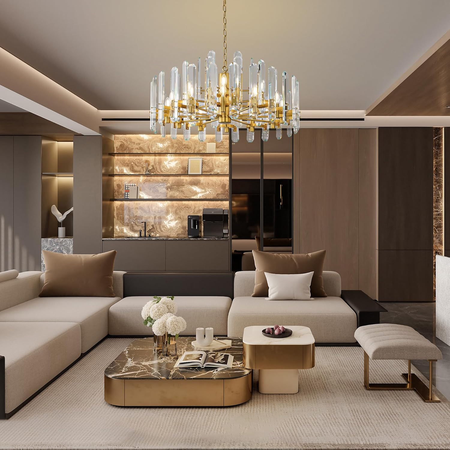 36" Luxury Gold Crystal 16 - Light Round Adjustable Chandelier - Camilalamps - CA-B0FJFSJQ5D