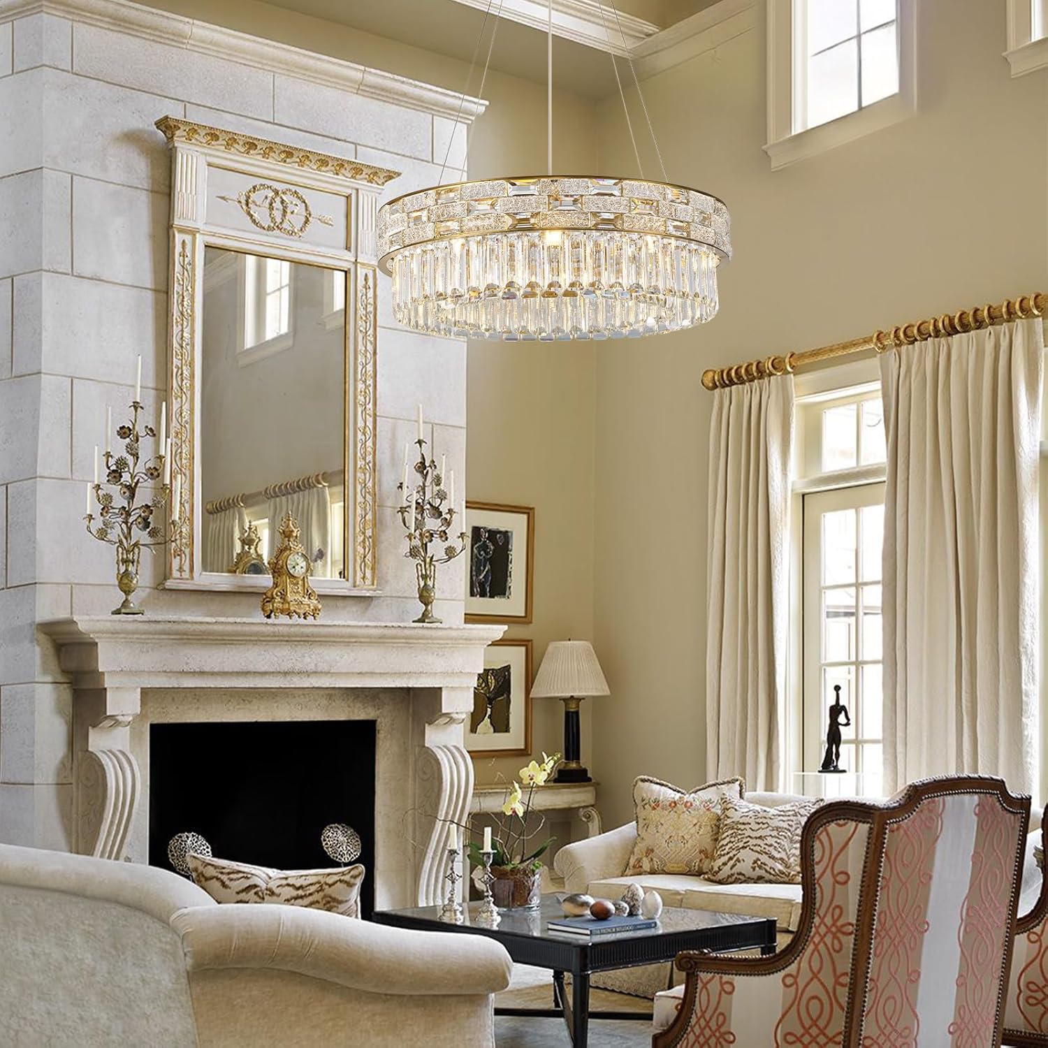 23" Gold Crystal 8 - Light Round Chandelier for Elegant Interiors - Camilalamps - CA-B0FH6GG2V1